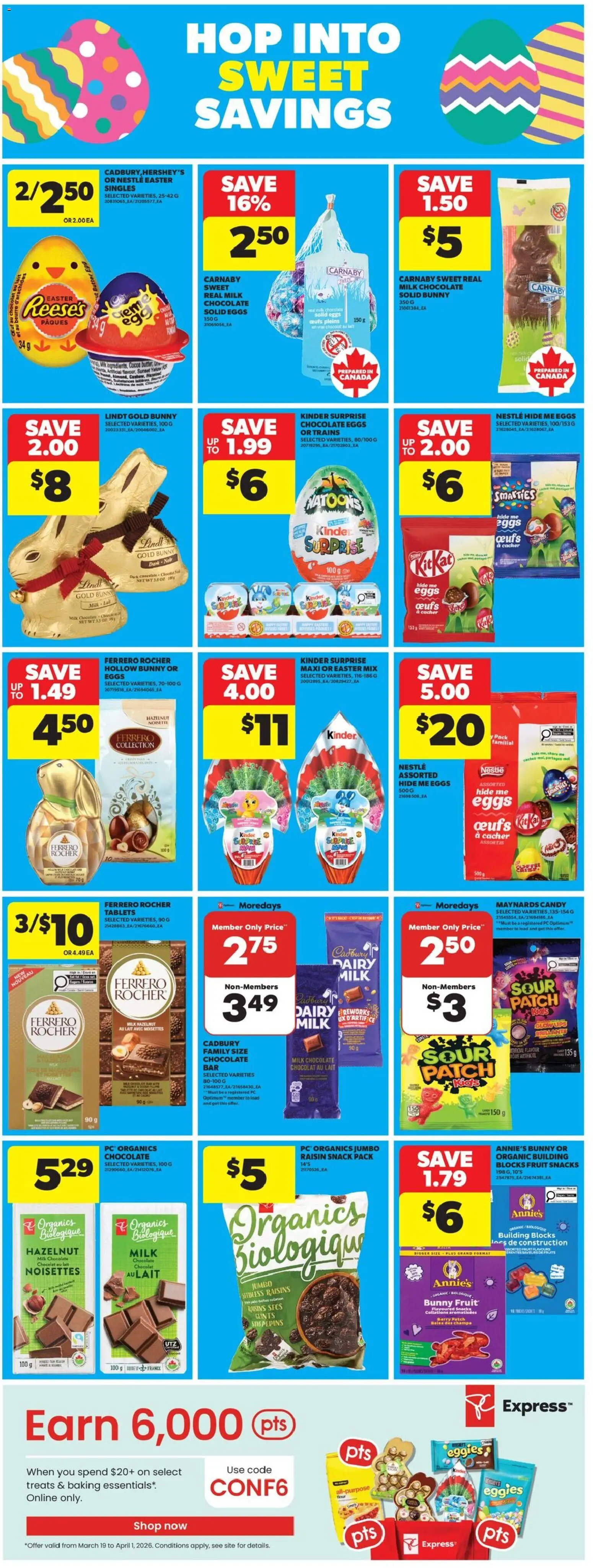 Real Canadian Superstore flyer valid from 19.03.2026 | Page: 16 | Products: PC, Milk, Eggs, Chocolate