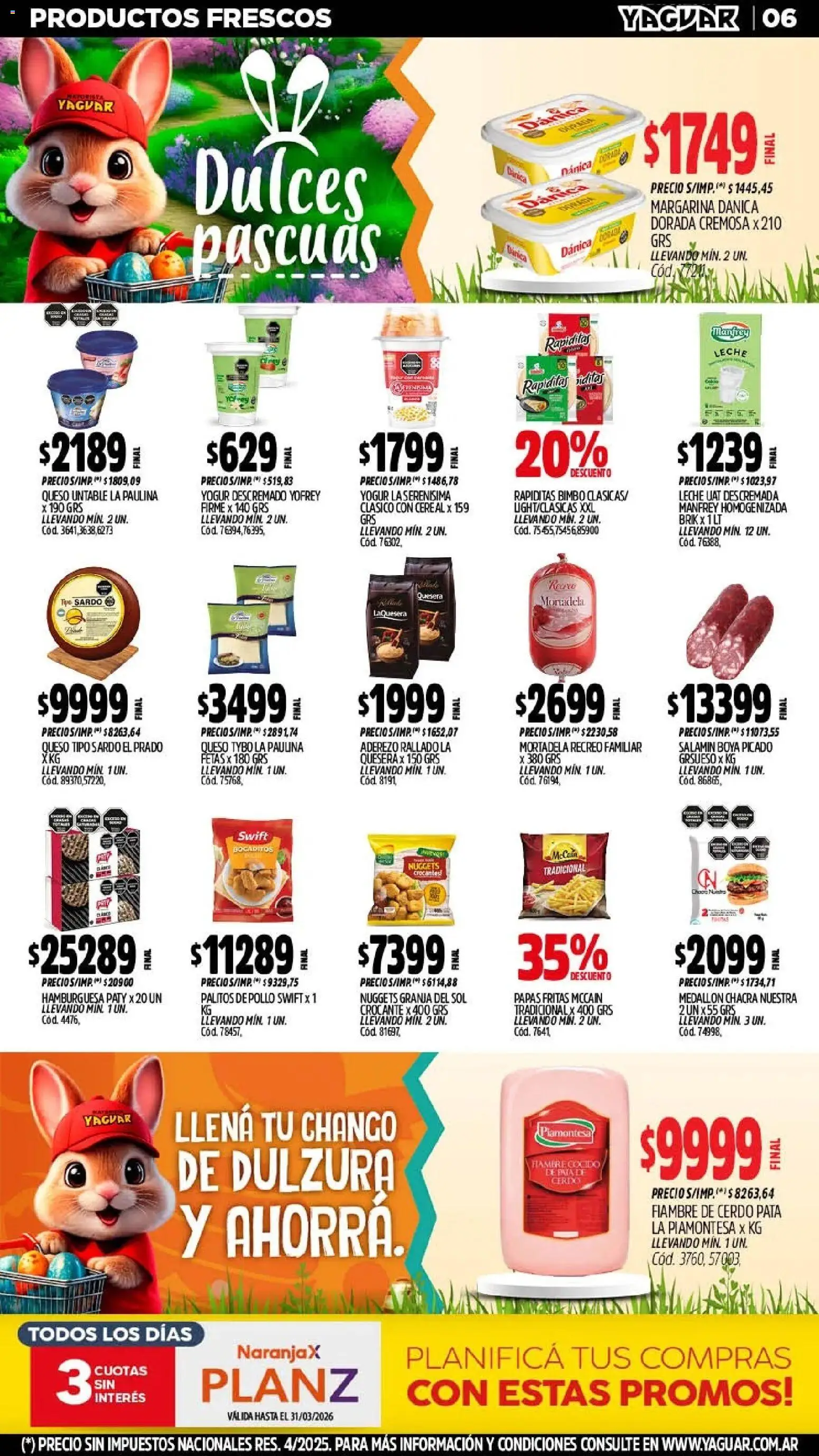 Yaguar - Oferta Semanal Jujuy │ válido desde el 16.03.2026 | Página: 6 | Productos: Pollo, Mortadela, Queso, Cerdo
