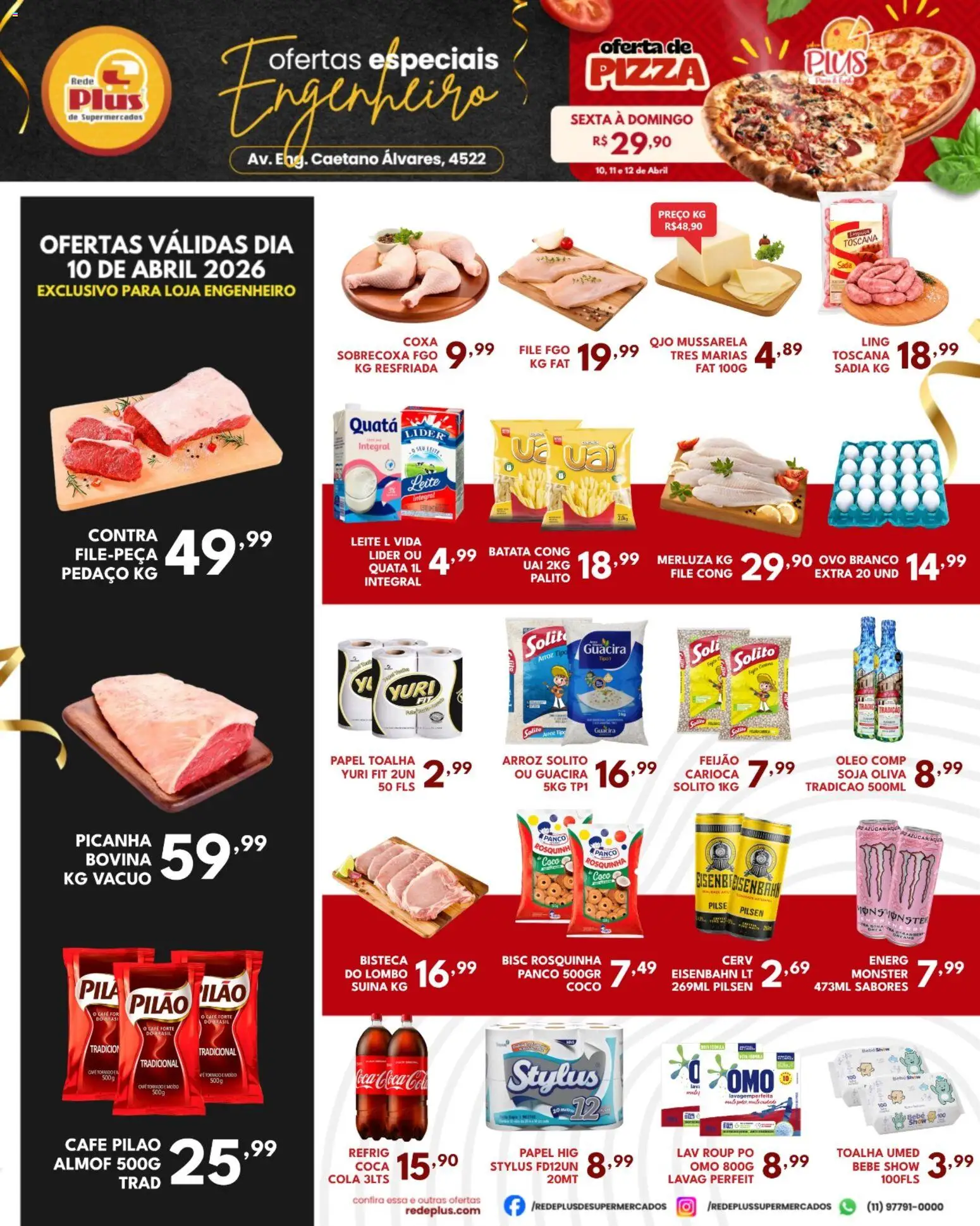 Rede Plus Supermercados Folheto - válido de 10.04.2026 | Página: 1 | Produtos: Cola, Picanha, Eisenbahn, Leite