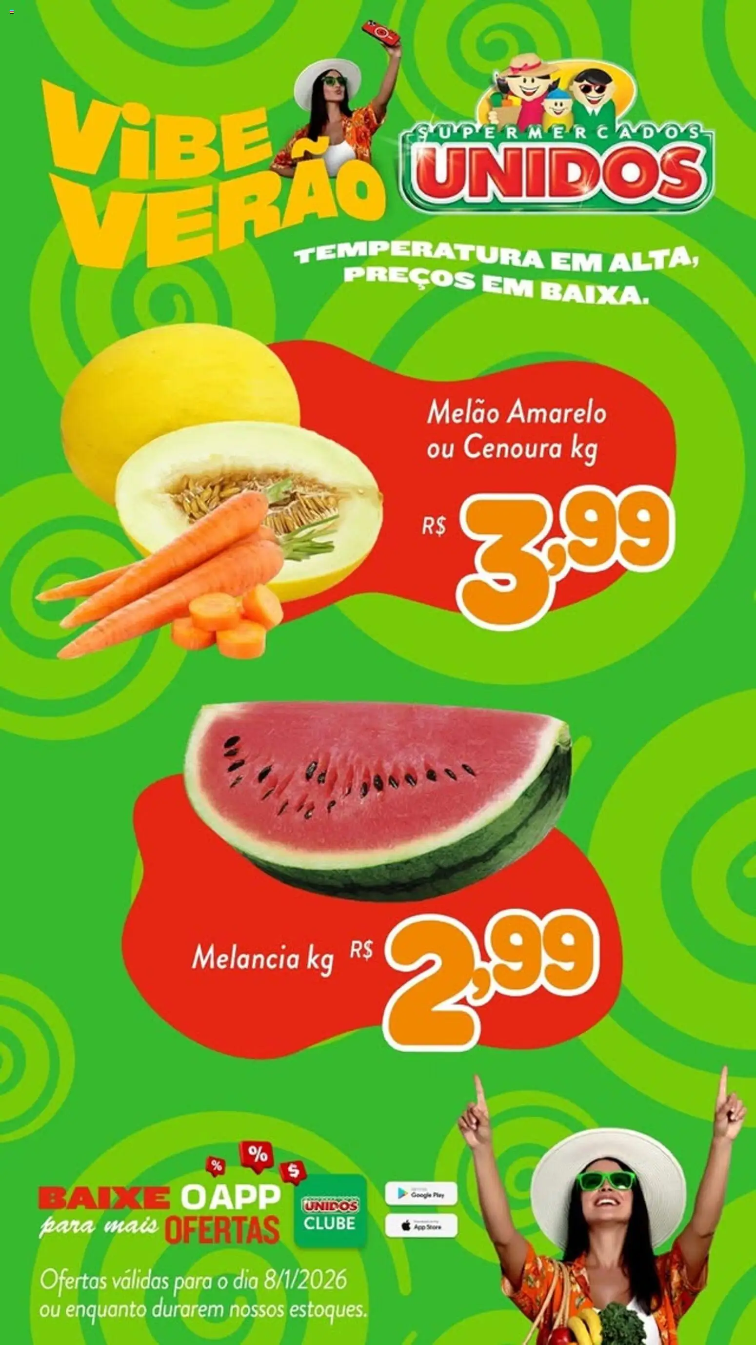 Supermercados Unidos Folheto - válido de 08.01.2026 | Página: 2 | Produtos: Melancia, Melão, Cenoura