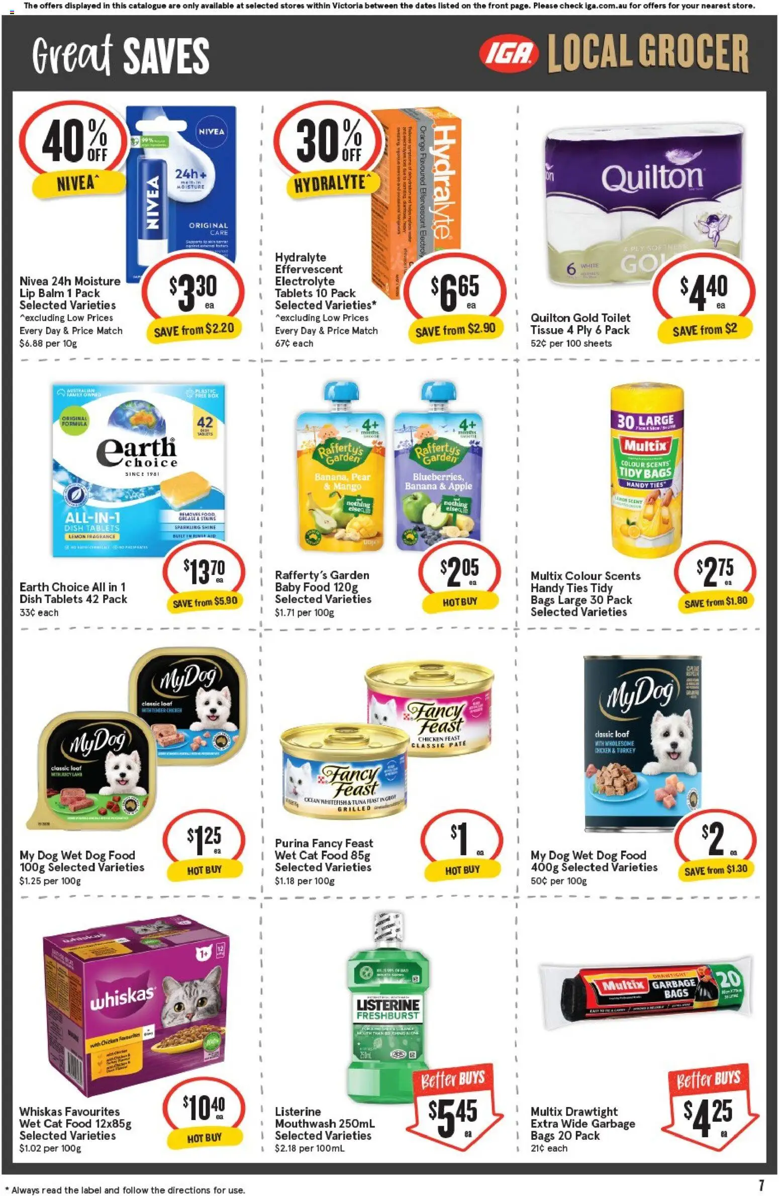 IGA catalogue - valid from 15.04.2026 | Page: 7 | Products: Dog food, Tuna, Pear, Tablets