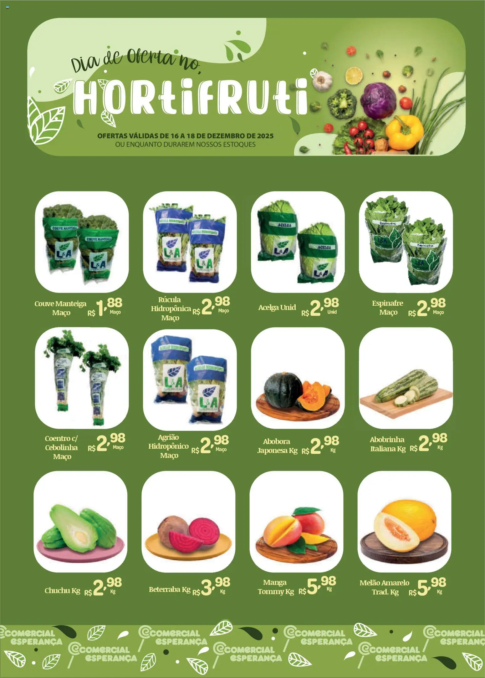 Comercial Esperança Folheto - válido de 16.12.2025 | Página: 1 | Produtos: Chuchu, Abóbora, Agrião, Rúcula