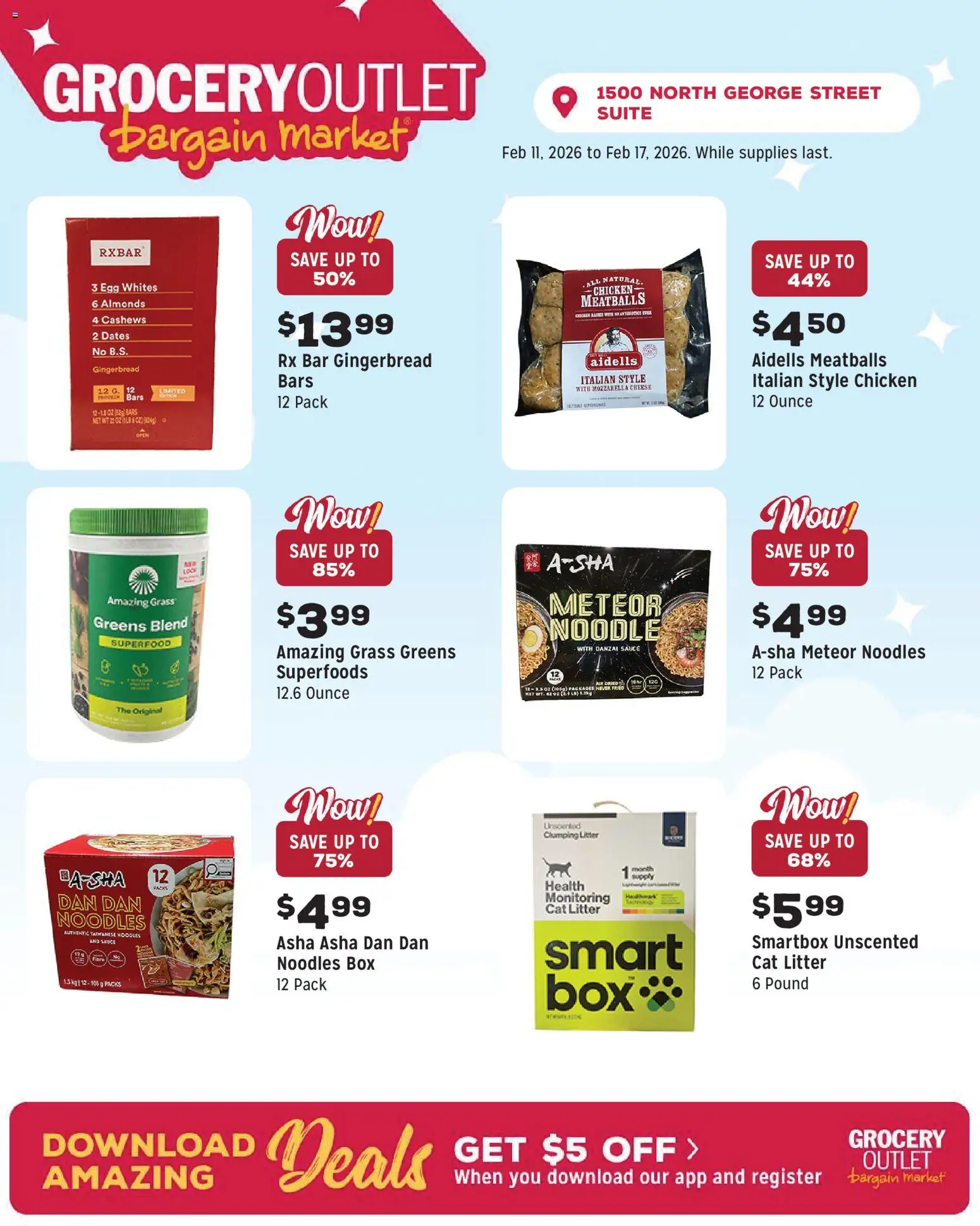 Grocery Outlet Weekly Ad - PA - valid from 11.02.2026 | Page: 5 | Products: Box, Cat Litter, Sauce, Greens