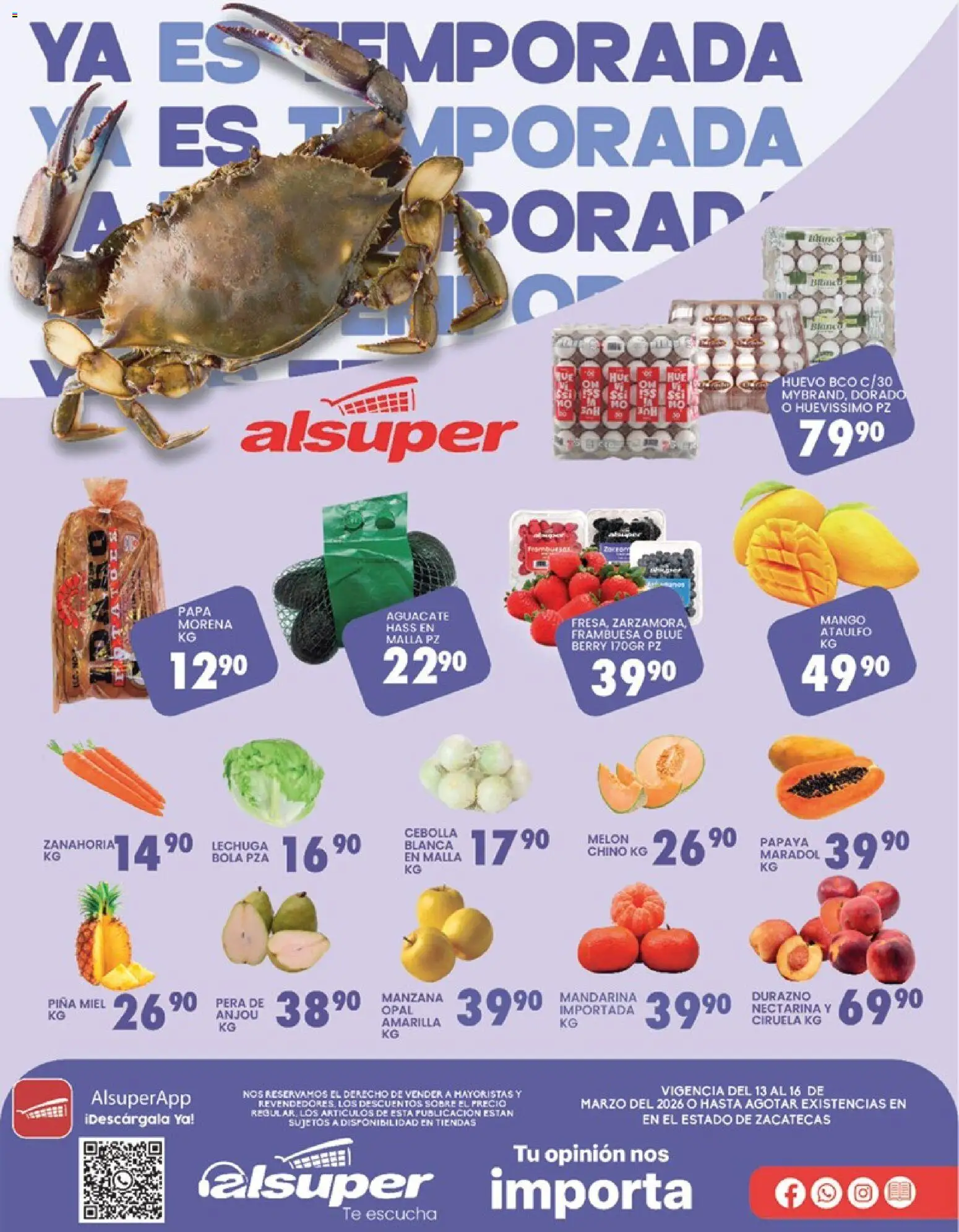 Nuevas ofertas de Alsuper válidas en toda la República Mexicana desde el 13.03.2026. ¡Encuentra las mejores ofertas en Alsuper folleto Calera! | Página: 1 | Productos: Papa, Pera, Melón, Manzana