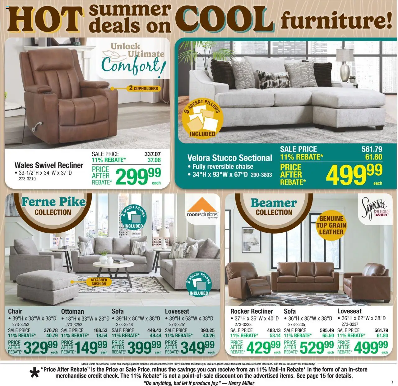 Menards Weekly Ad - valid from 14.08.2025 | Page: 9 | Products: Sofa, Chair, Recliner, Cushion