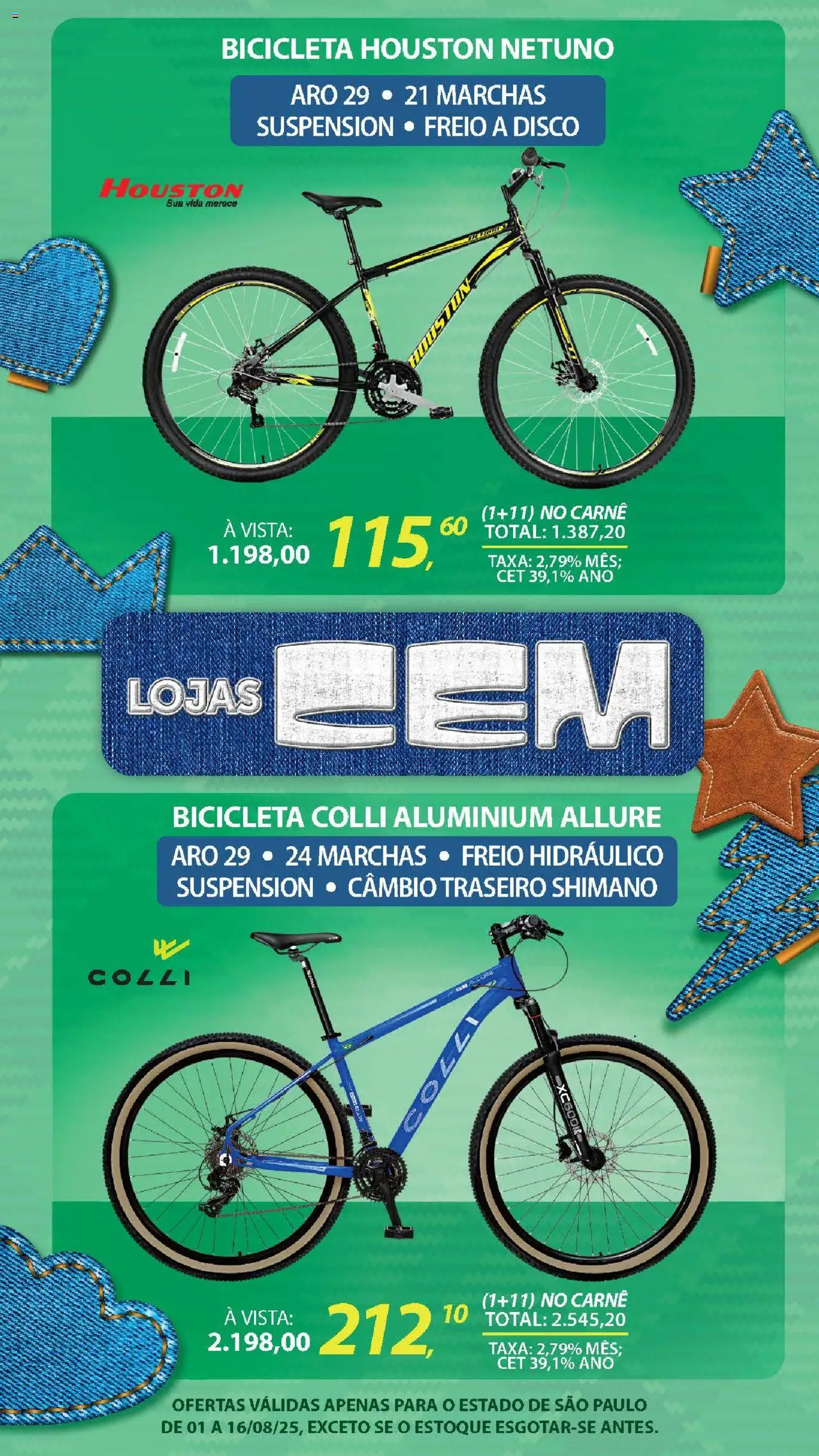 Lojas Cem Folheto - válido de 01.08.2025 | Página: 106 | Produtos: Bicicleta, Carne, Disco