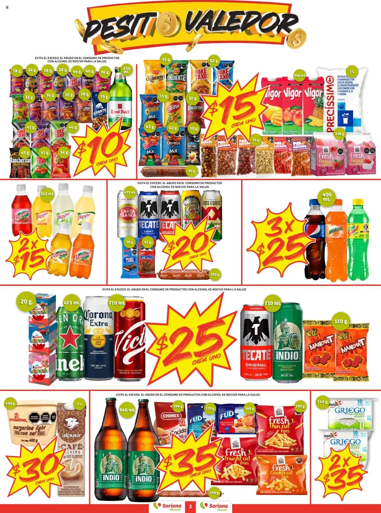 Nuevas ofertas de Soriana válidas en toda la República Mexicana desde el 28.08.2025. ¡Encuentra las mejores ofertas en Soriana - Pesito Valedor Mercado: Ags, Col, Gto, Jal, Mich! | Página: 2 | Productos: Café, Cerveza, Margarina, Vitaminas