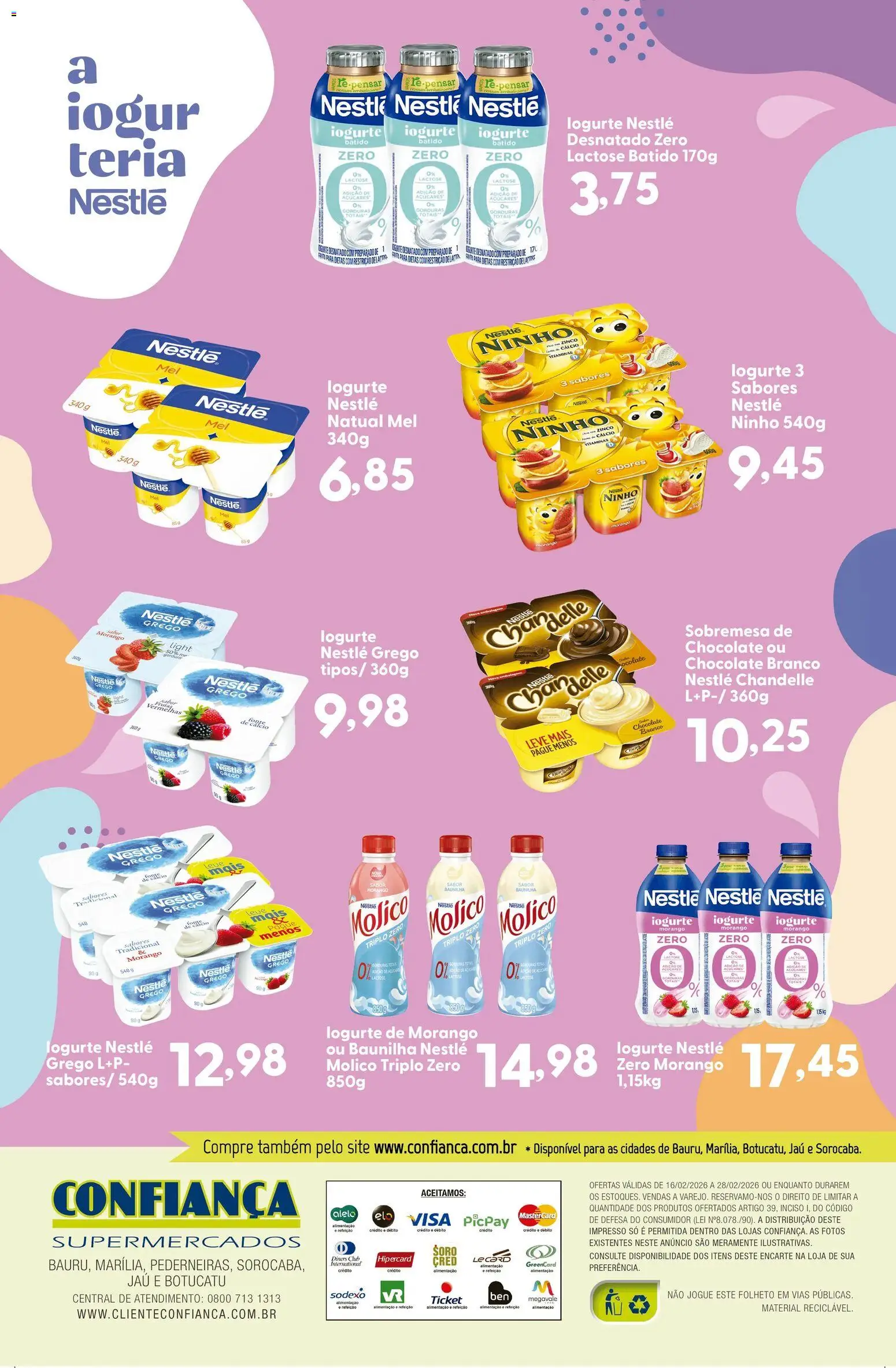 Confiança Folheto - válido de 16.02.2026 | Página: 2 | Produtos: Iogurte, Chocolate, Mel, Cálcio