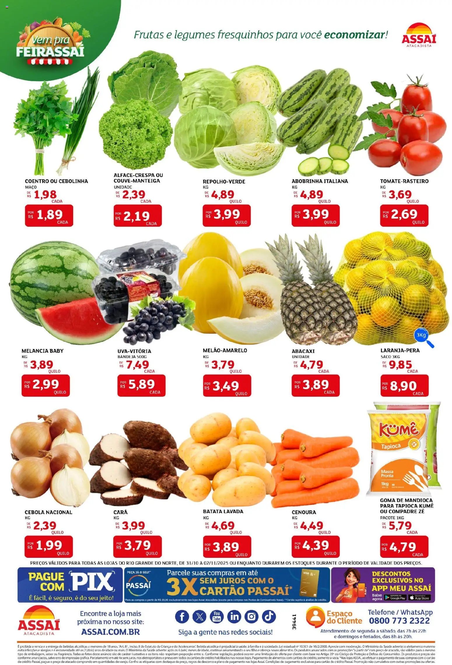 Assaí Atacadista Folheto - válido de 31.10.2025 | Página: 3 | Produtos: Melancia, Base, Massa, Bandeja