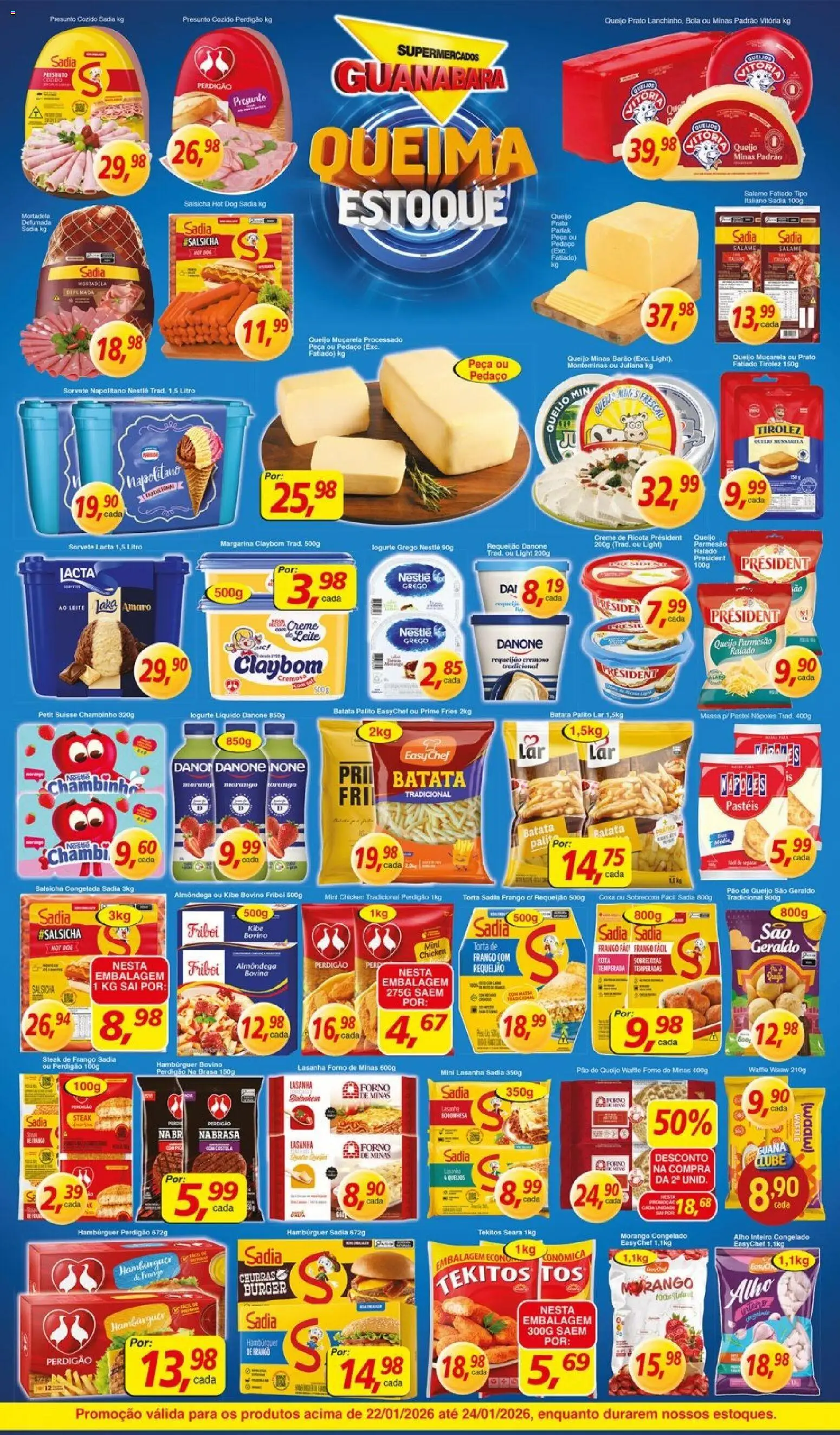 Supermercados Guanabara Folheto - válido de 22.01.2026 | Página: 12 | Produtos: Salame, Muçarela, Ricota, Margarina
