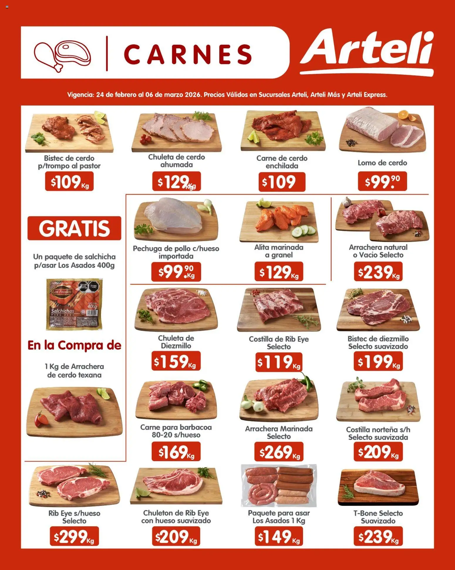 Nuevas ofertas de Arteli válidas en toda la República Mexicana desde el 24.02.2026. ¡Encuentra las mejores ofertas en Arteli folleto Quincenal! | Página: 9 | Productos: Pollo, Salchicha, Cerdo
