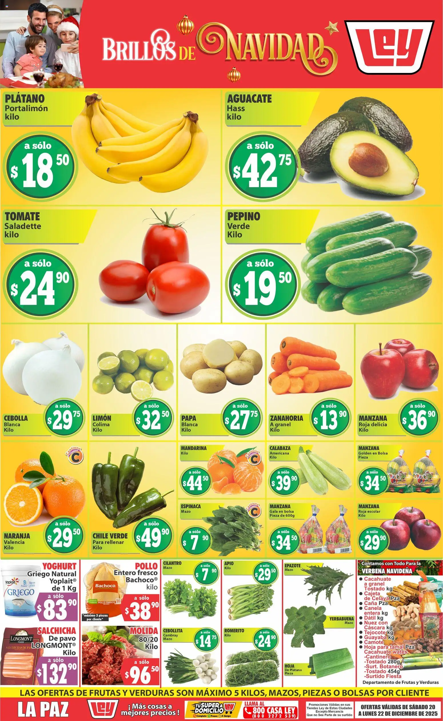 Nuevas ofertas de Casa Ley válidas en toda la República Mexicana desde el 20.12.2025. ¡Encuentra las mejores ofertas en Casa Ley folleto Las ofertas de frutas y verduras! | Página: 1 | Productos: Cebolla, Camote, Manzana, Nuez