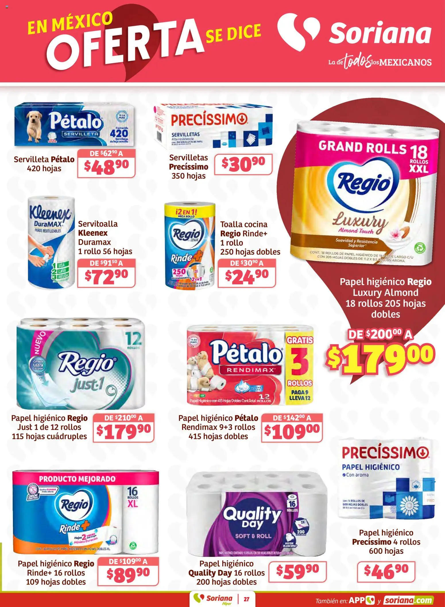 Nuevas ofertas de Soriana válidas en toda la República Mexicana desde el 27.02.2026. ¡Encuentra las mejores ofertas en Soriana Preciazazaso Híper: Frontera BCN, Son! | Página: 27 | Productos: Toalla, Papel higiénico, Cocina, Servilletas