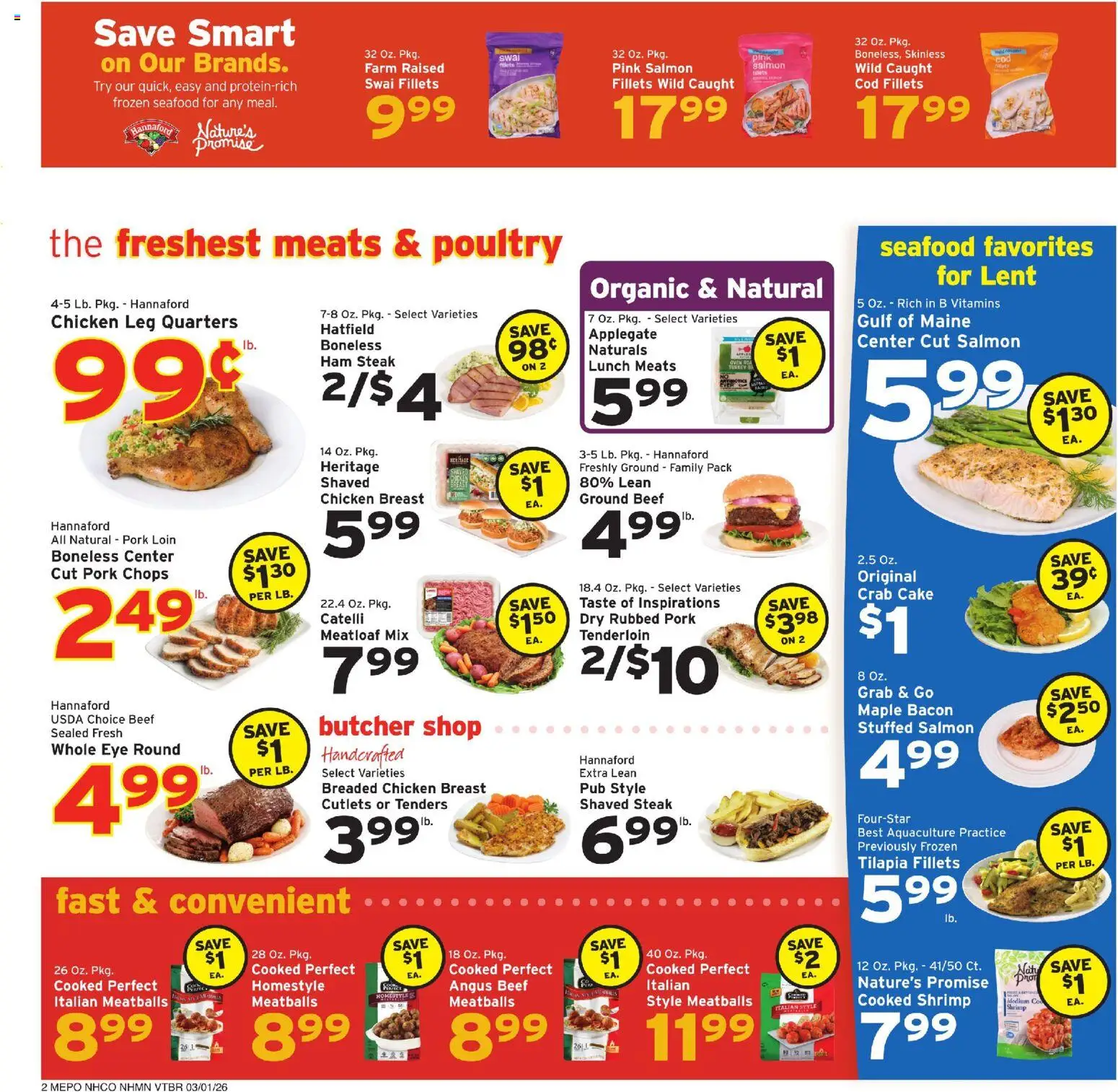 Hannaford Weekly Ad - valid from 01.03.2026 | Page: 2 | Products: Ham, Pork, Poultry, Oven