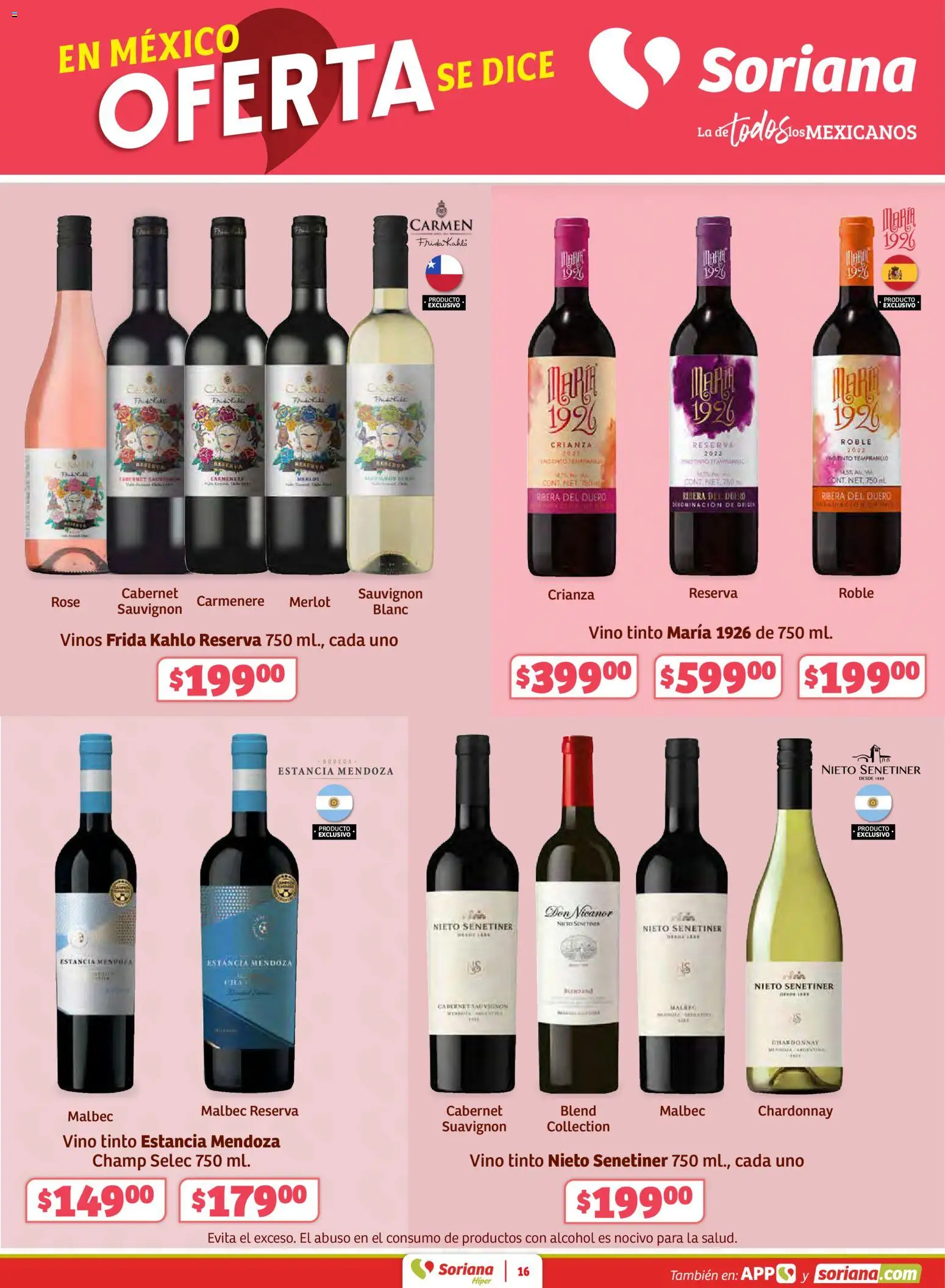 Nuevas ofertas de Soriana válidas en toda la República Mexicana desde el 02.01.2026. ¡Encuentra las mejores ofertas en Soriana - Preciazazaso Híper: Chih, Coah, Dur, NL, SLP, Tamps, Zac! | Página: 16 | Productos: Vino