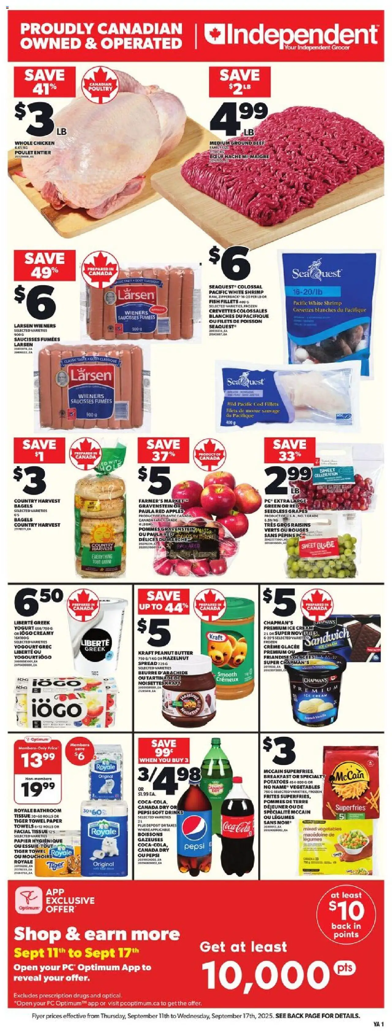 Independent Grocer flyer valid from 11.09.2025 | Page: 1 | Products: Fish, Ice cream, Chicken, Apples