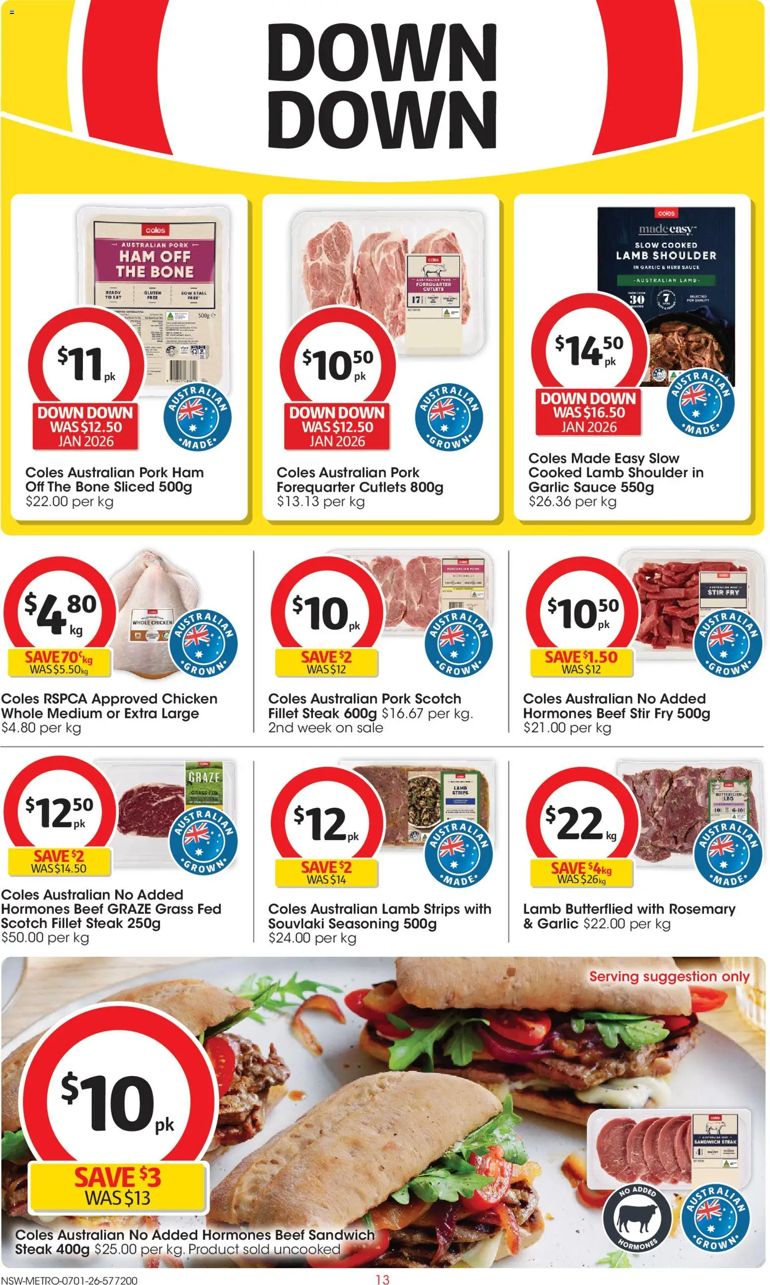 Coles catalogue - valid from 07.01.2026 | Page: 13 | Products: Pork, Lamb, Beef, Garlic