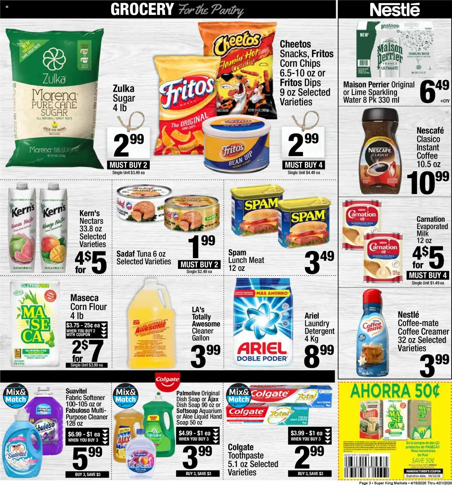 Super King Weekly Ad - valid from 15.04.2026 | Page: 3 | Products: Soap, Fabric softener, Sugar, Date