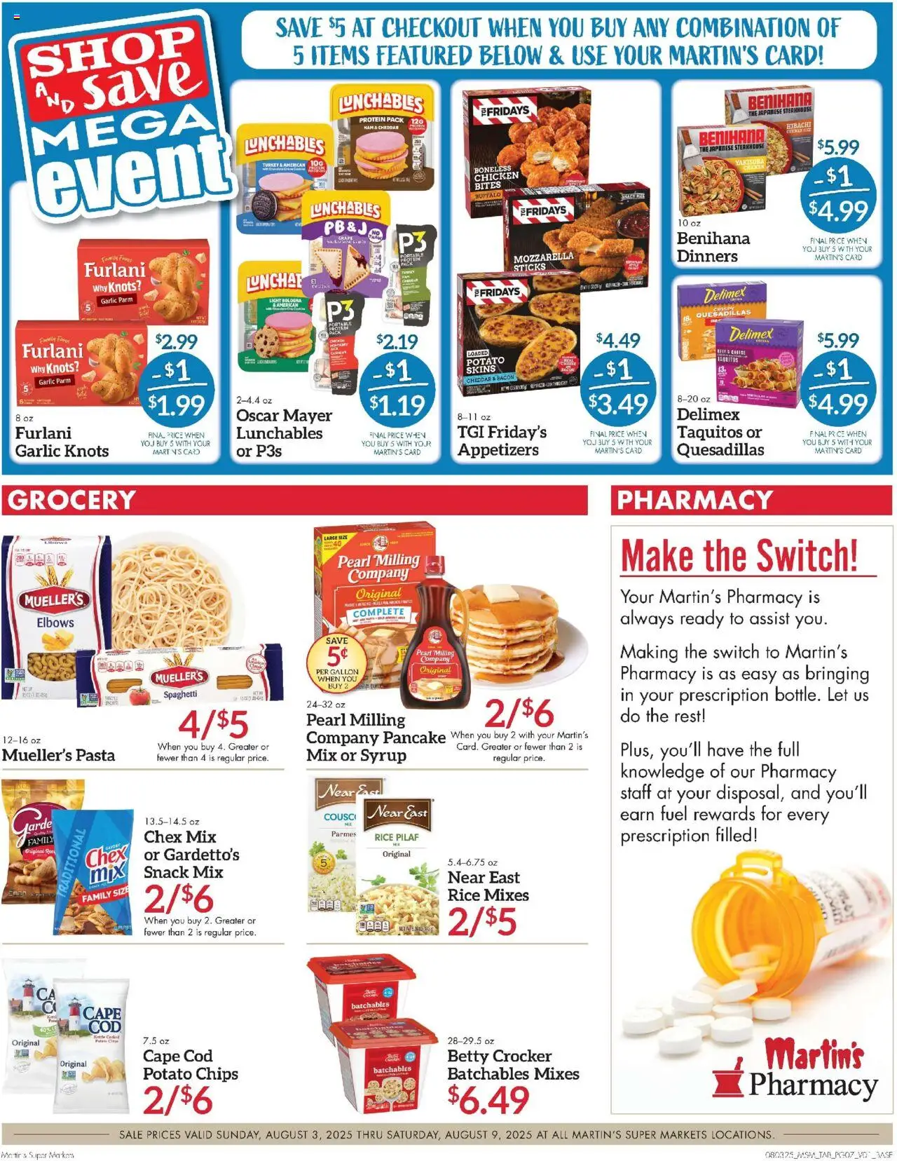Martin’s Weekly Ad - valid from 03.08.2025 | Page: 7 | Products: Pasta, Chips, Switch, Garlic
