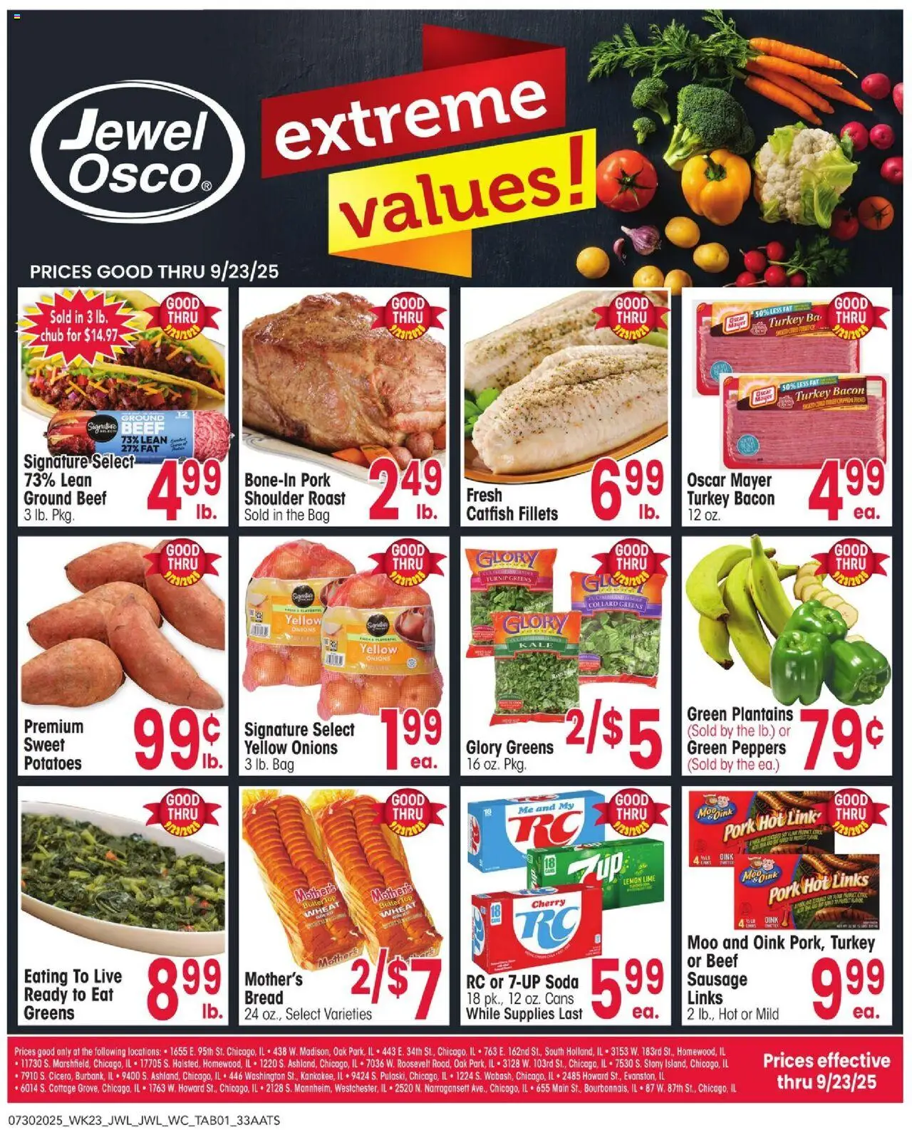 Jewel Osco Ad - valid from 30.07.2025 | Page: 1 | Products: Kale, Butter, Sausage, Greens