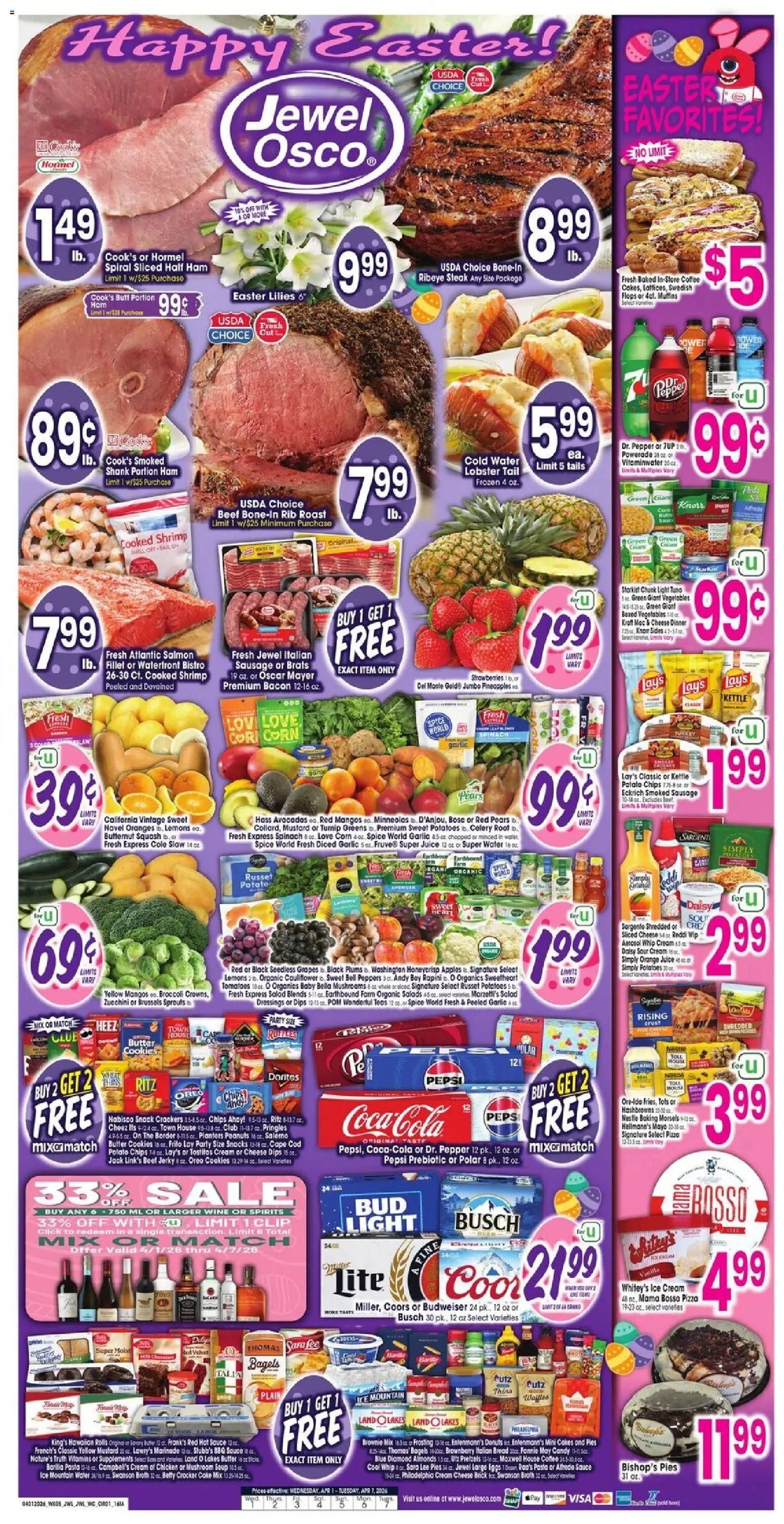 Jewel Osco Weekly Ad - IA - valid from 01.04.2026 | Page: 1 | Products: Broccoli, Squash, Chips, Grapes