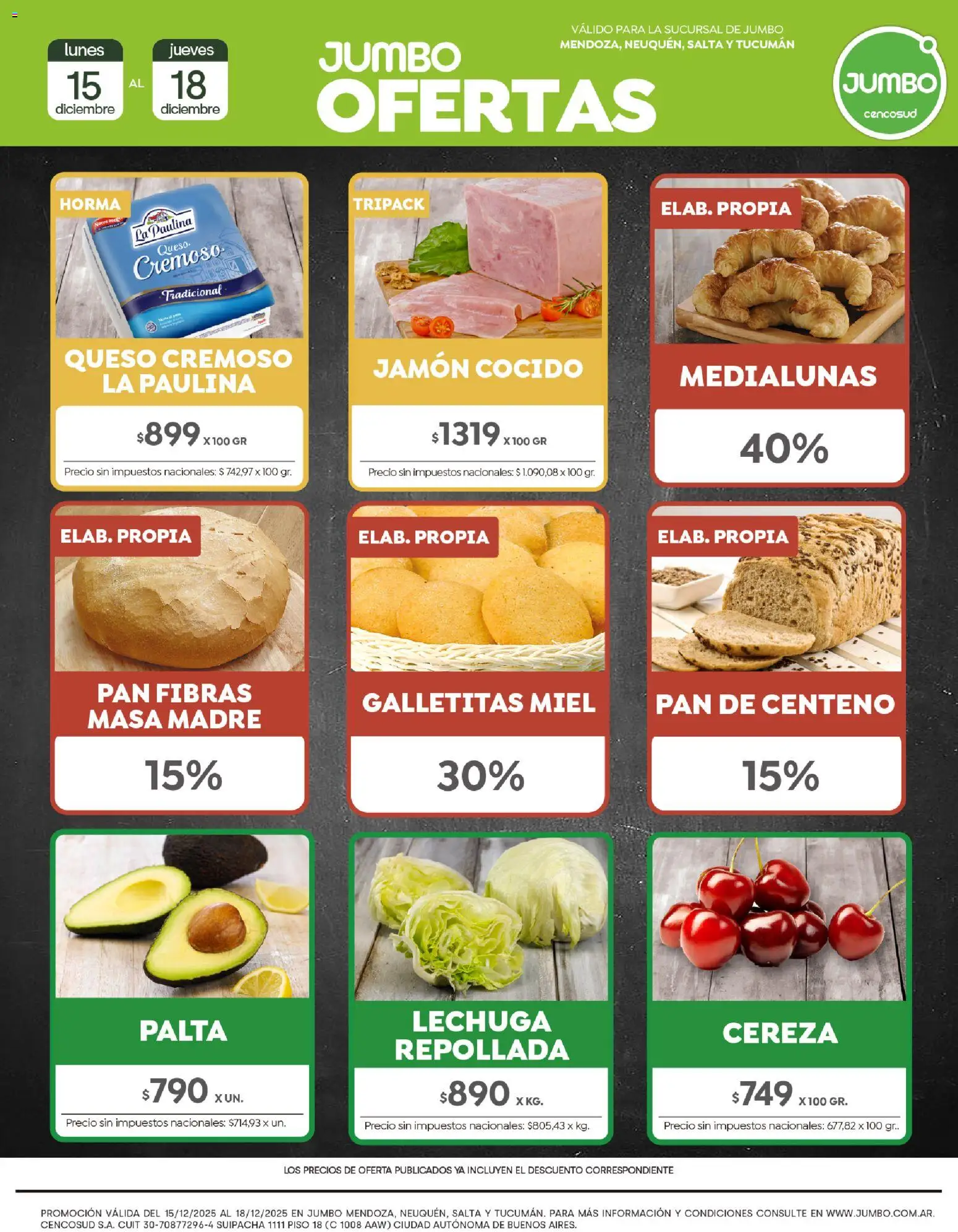Jumbo - Ofertas | Interior │ válido desde el 15.12.2025 | Página: 1 | Productos: Galletitas, Jamón cocido, Pan, Jamón