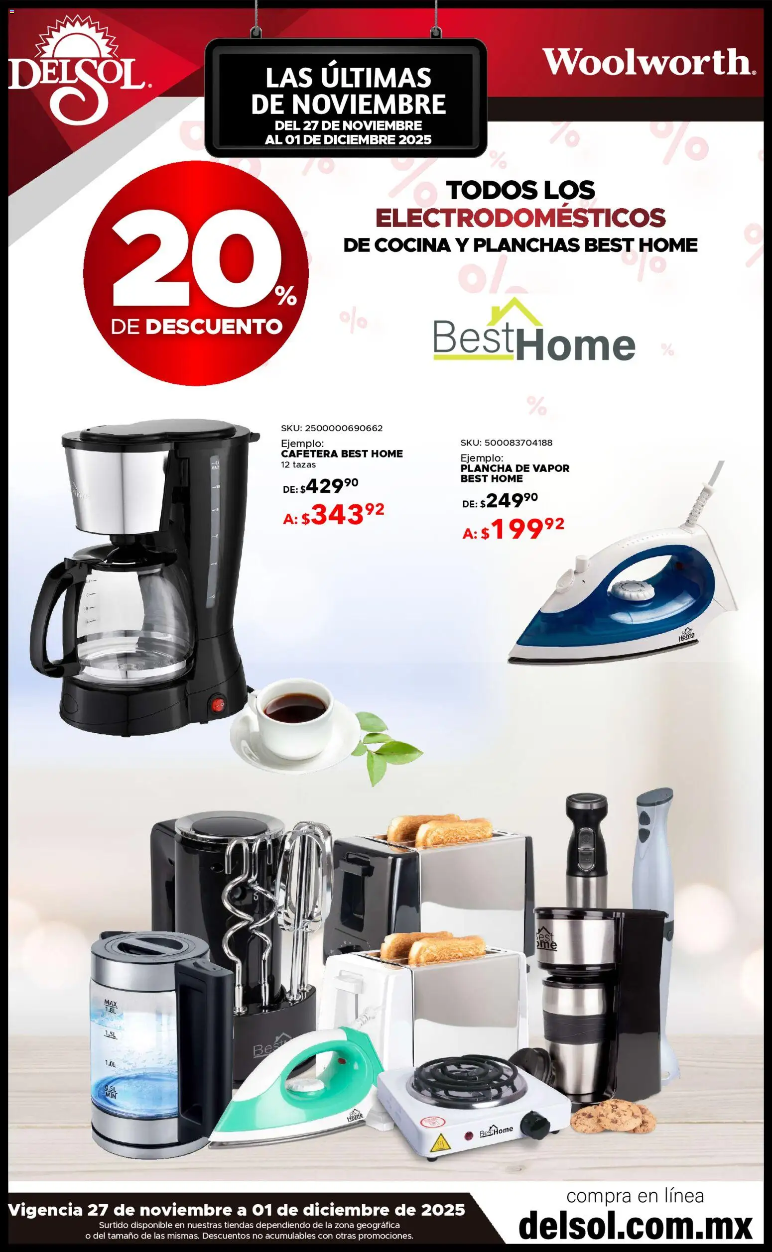Nuevas ofertas de Del Sol y Woolworth válidas en toda la República Mexicana desde el 27.11.2025. ¡Encuentra las mejores ofertas en Del Sol y Woolworth Buen Fin ! | Página: 18 | Productos: Cocina, Cafetera, Plancha