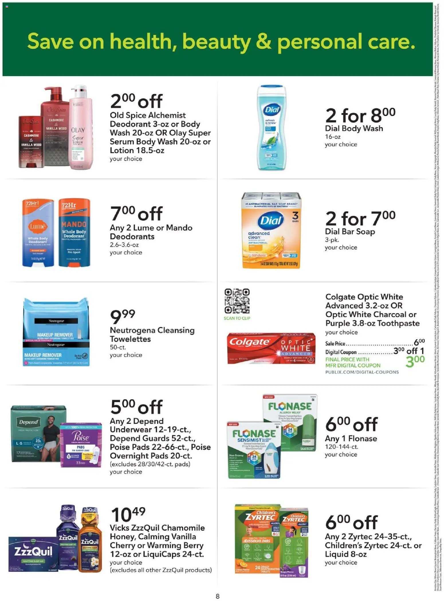 Publix Extra Savings - valid from 04.04.2026 | Page: 8 | Products: Soap, Deodorant, Body Wash, Underwear
