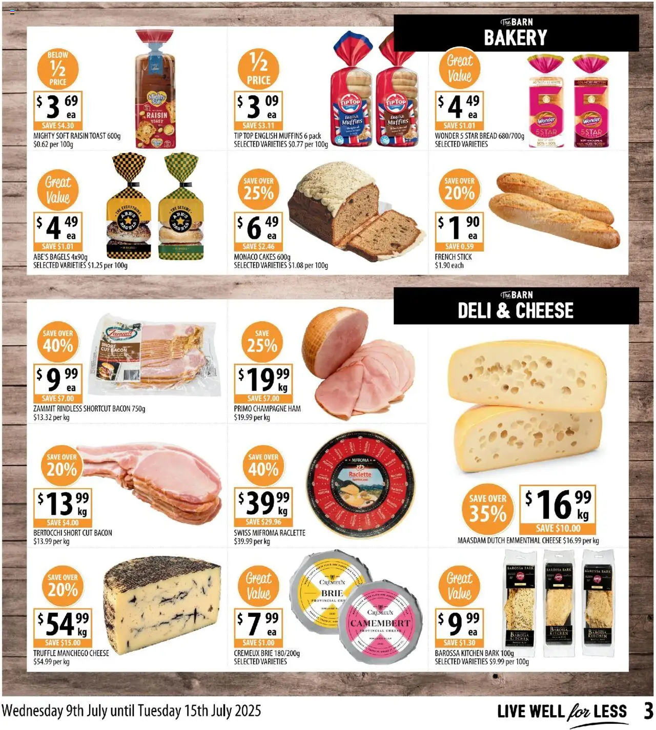Supabarn catalogue - valid from 09.07.2025 | Page: 3 | Products: Bagels, Bacon, Cheese, Muffins