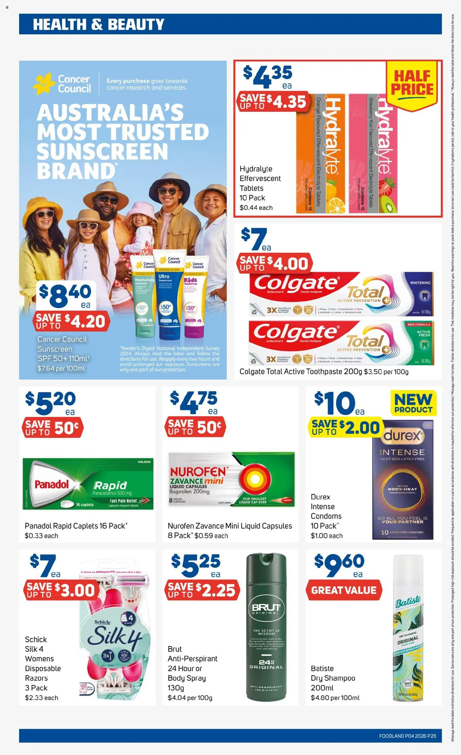 Foodland catalogue - valid from 21.01.2026 | Page: 28 | Products: Sunscreen, Antiperspirant, Toothpaste, Tablets