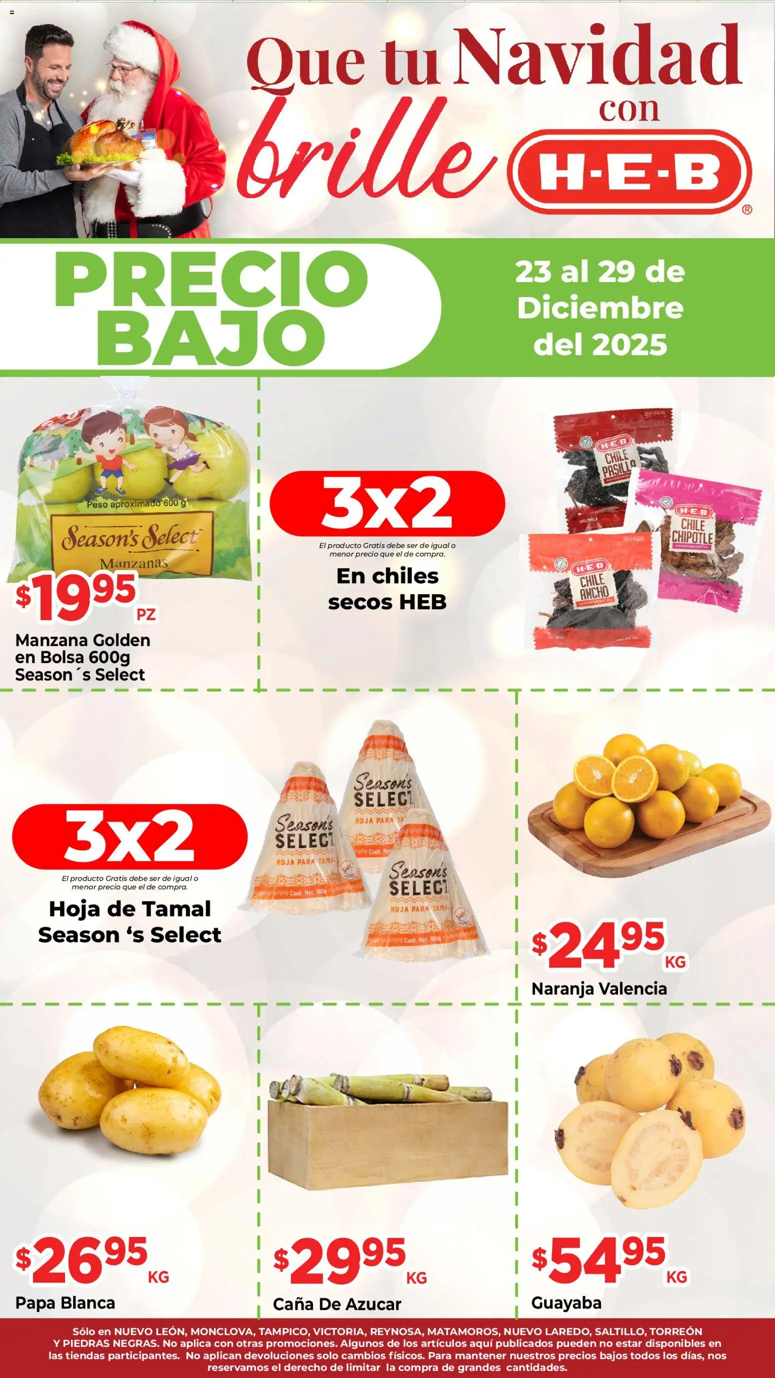 Nuevas ofertas de H-E-B válidas en toda la República Mexicana desde el 23.12.2025. ¡Encuentra las mejores ofertas en H-E-B folleto Precio Bajo! | Página: 1 | Productos: Papa, Azúcar, Manzana, Manzanas