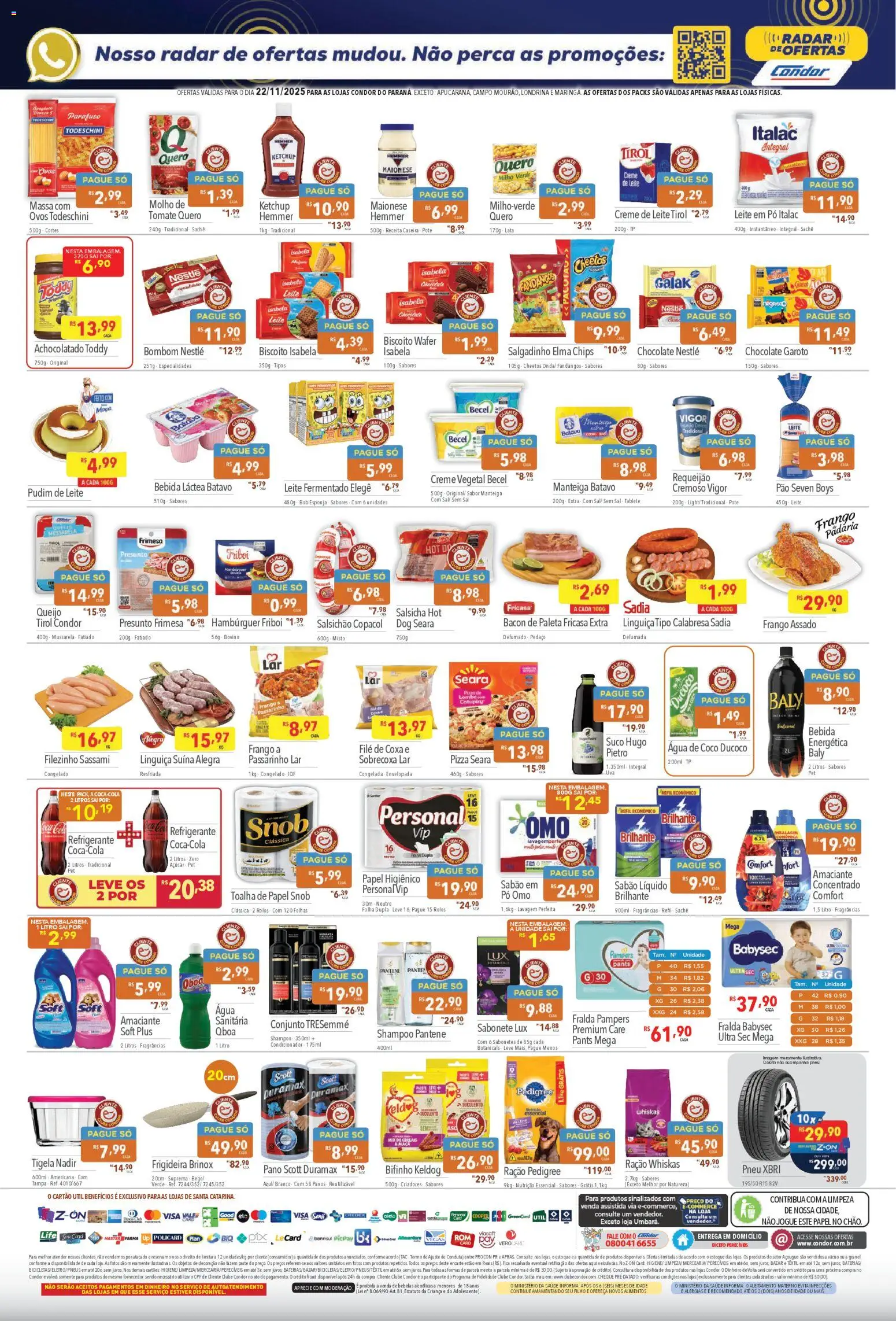 Supermercados Condor Folheto - válido de 22.11.2025 | Página: 2 | Produtos: Pampers, Manteiga, Presunto, Cheetos