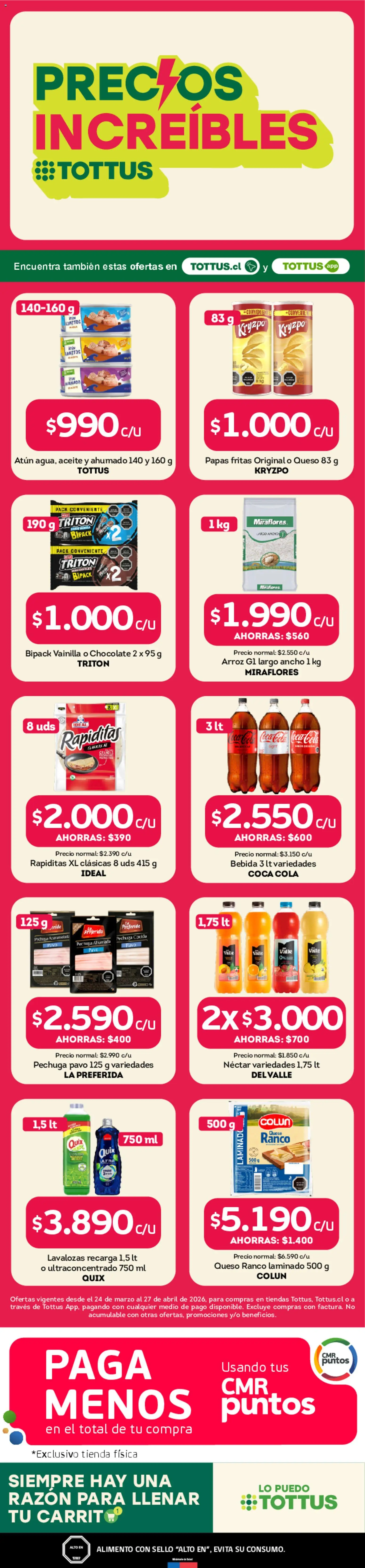 Tottus Ofertas  │ válido desde el 13.04.2026 | Página: 1 | Productos: Atún, Queso, Chocolate, Aceite