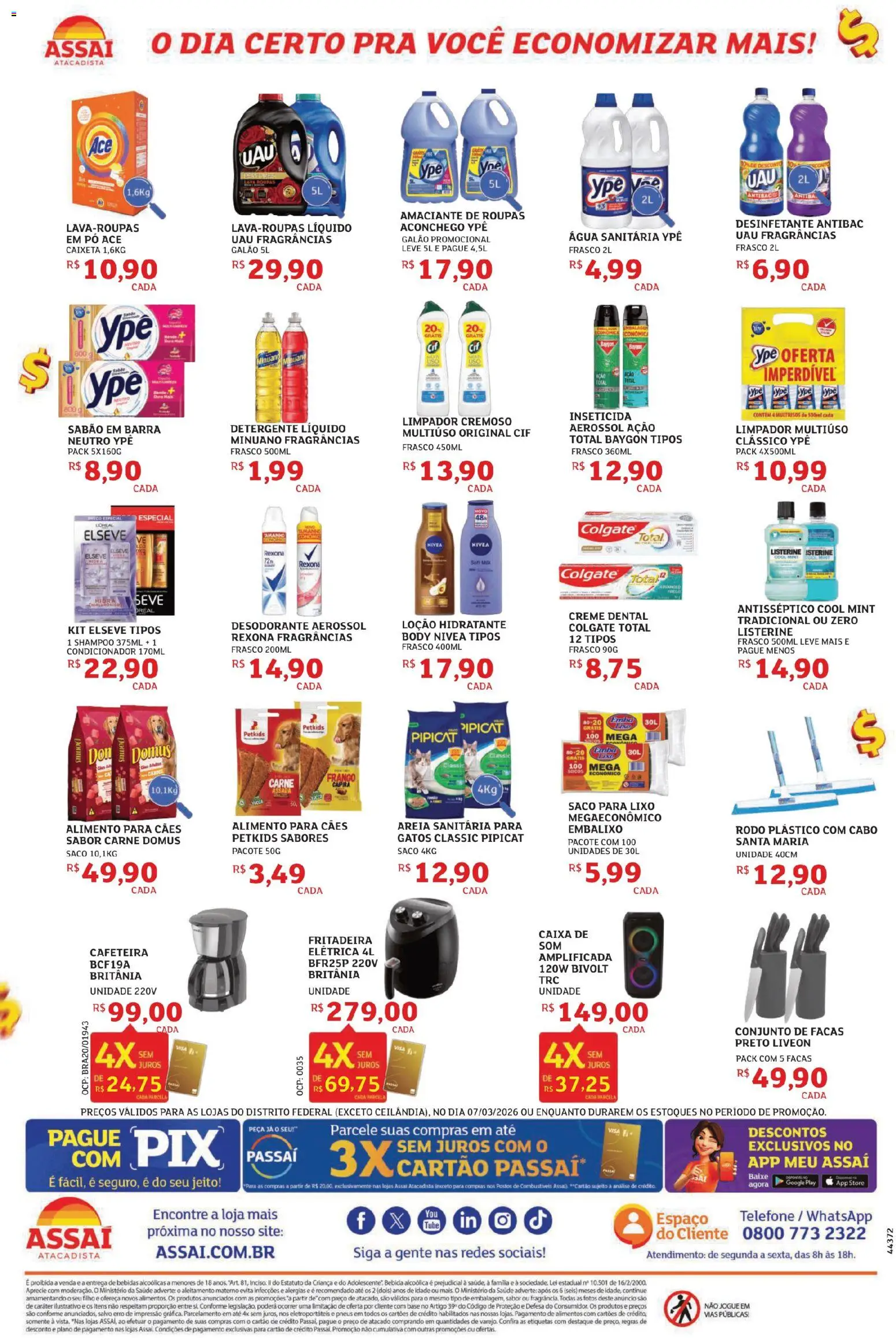 Assaí Atacadista Folheto - válido de 07.03.2026 | Página: 4 | Produtos: Limpador multiuso, Detergente, Cafeteira, Creme dental