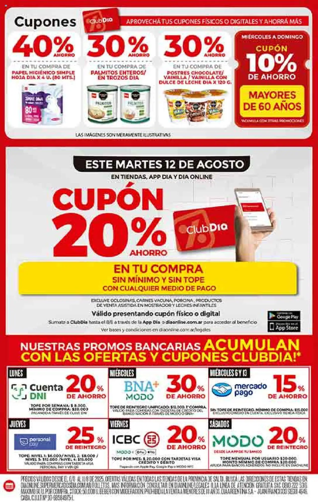 Supermercado DIA Ofertas - Salta y Jujuy │ válido desde el 06.08.2025 | Página: 4 | Productos: Papel higiénico, Dulce de leche, Leche, Palmitos