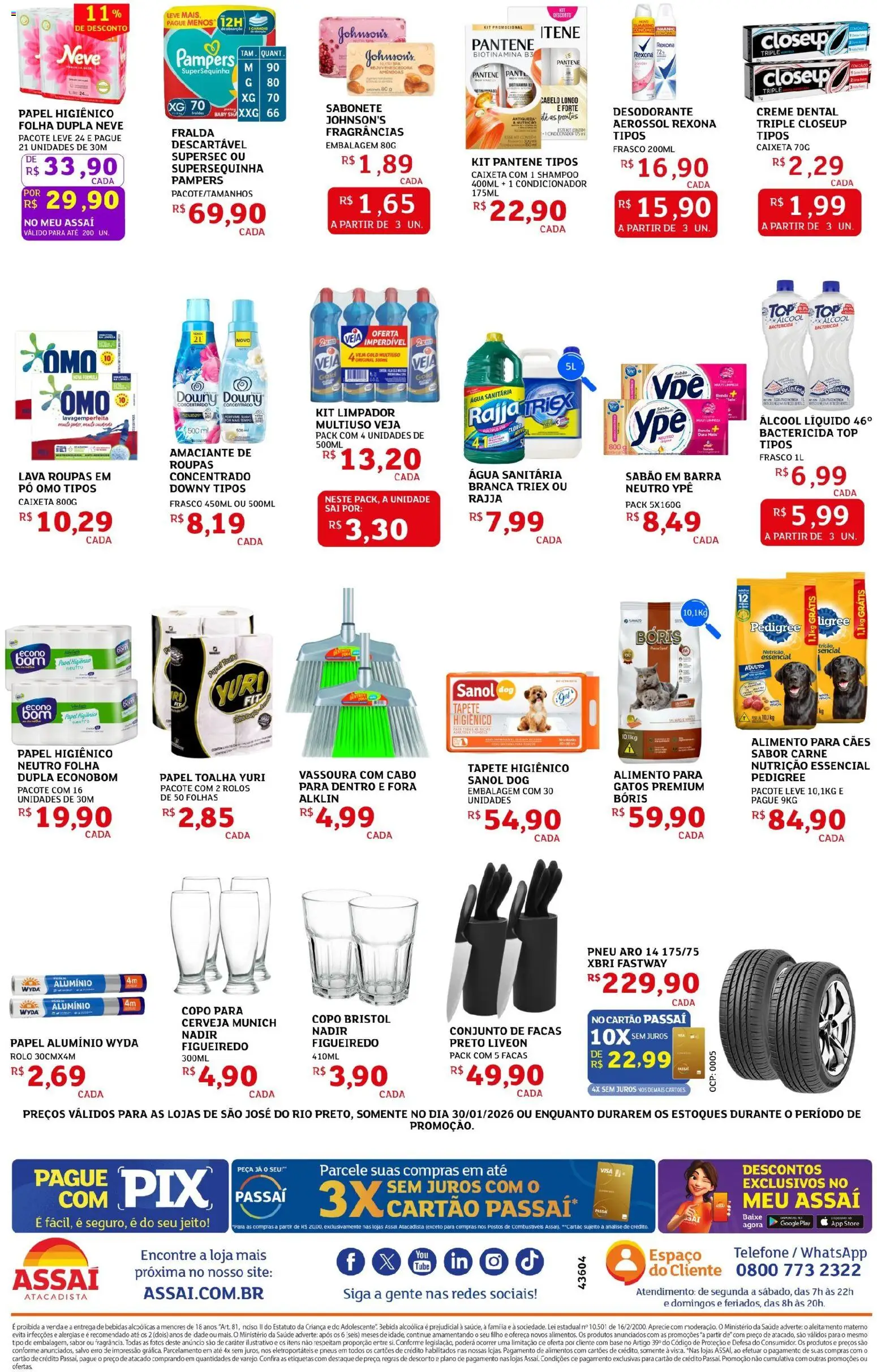 Assaí Atacadista Folheto - válido de 30.01.2026 | Página: 4 | Produtos: Tapete higiênico, Bebida, Creme dental, Amaciante