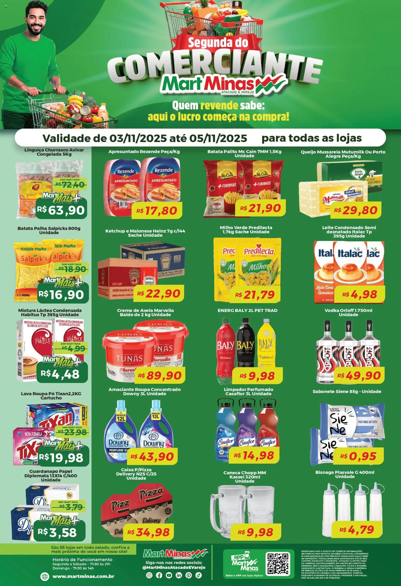 Mart Minas Folheto - válido de 03.11.2025 | Página: 1 | Produtos: Milho verde, Linguiça, Sabonete, Baixo