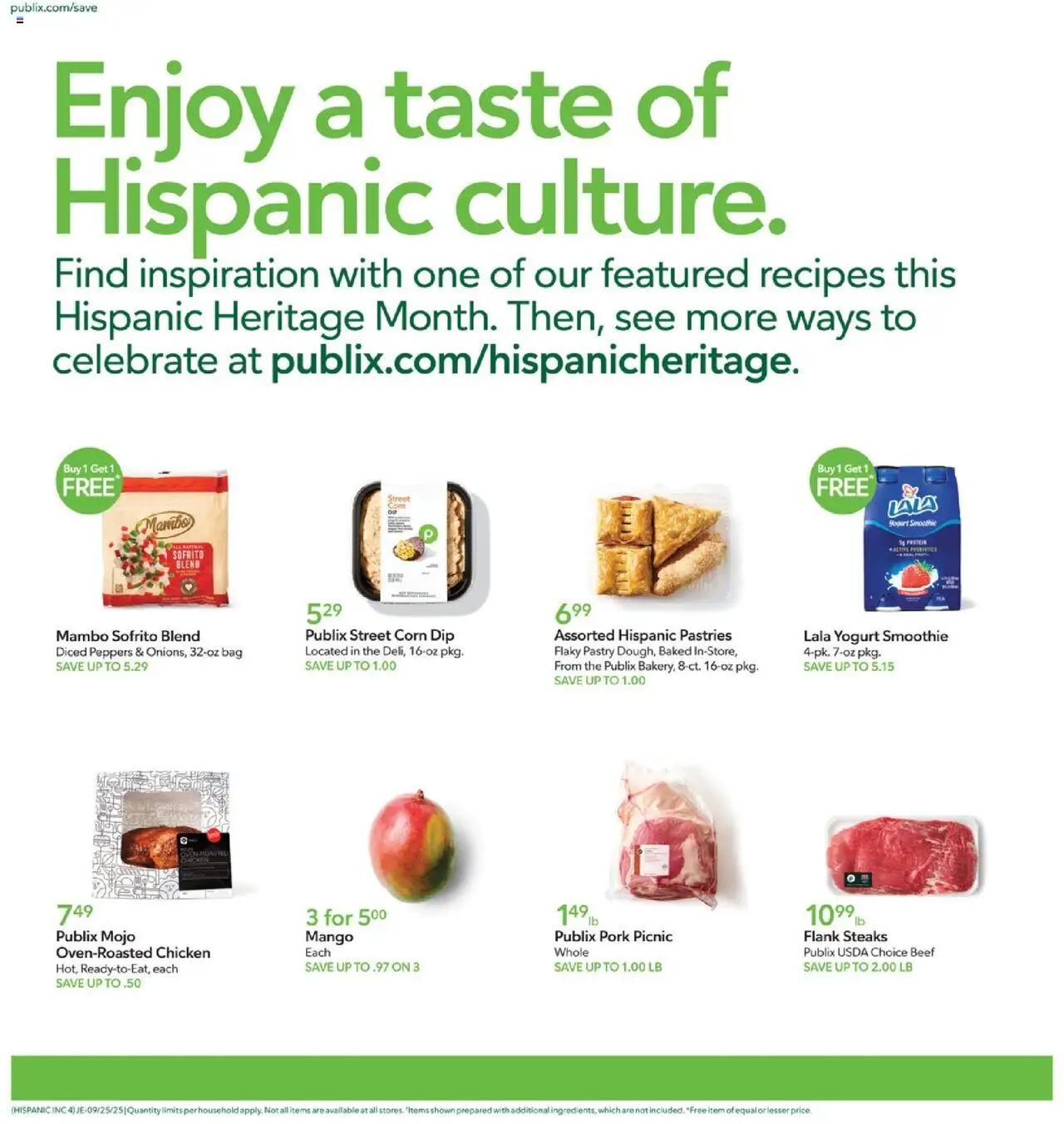 Publix Hispanic Ad - valid from 25.09.2025 | Page: 4 | Products: Corn, Beef, Mango, Bag