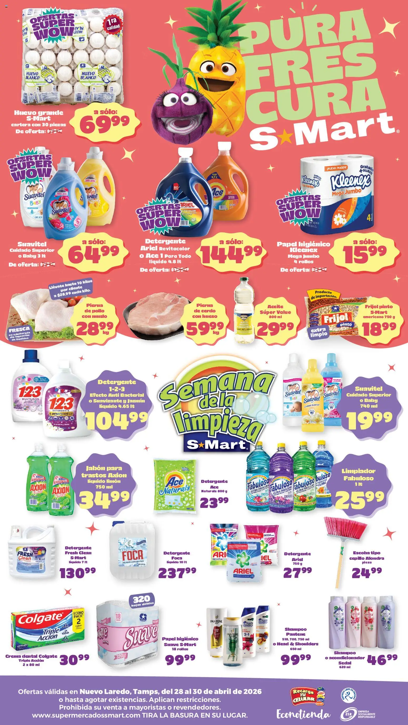 Nuevas ofertas de S-Mart válidas en toda la República Mexicana desde el 28.04.2026. ¡Encuentra las mejores ofertas en S-Mart folleto Nuevo Laredo! | Página: 2 | Productos: Huevo, Aceite, Cerdo, Papel higiénico