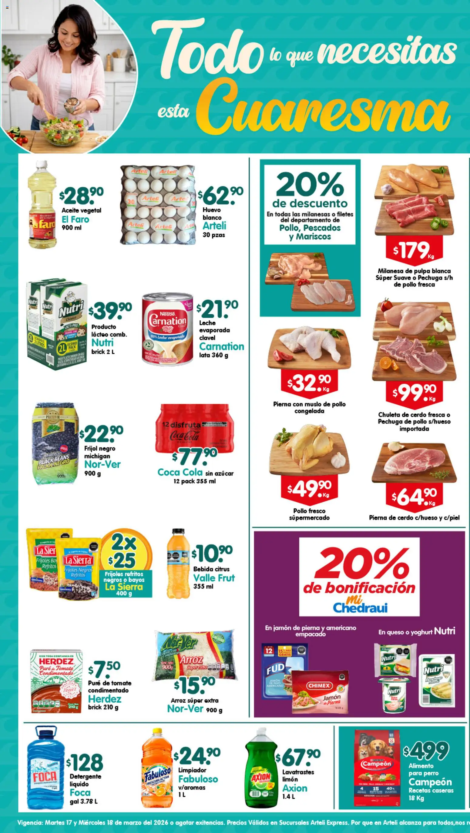 Nuevas ofertas de Arteli válidas en toda la República Mexicana desde el 17.03.2026. ¡Encuentra las mejores ofertas en Arteli folleto Express! | Página: 1 | Productos: Milanesa, Leche, Aceite, Sierra