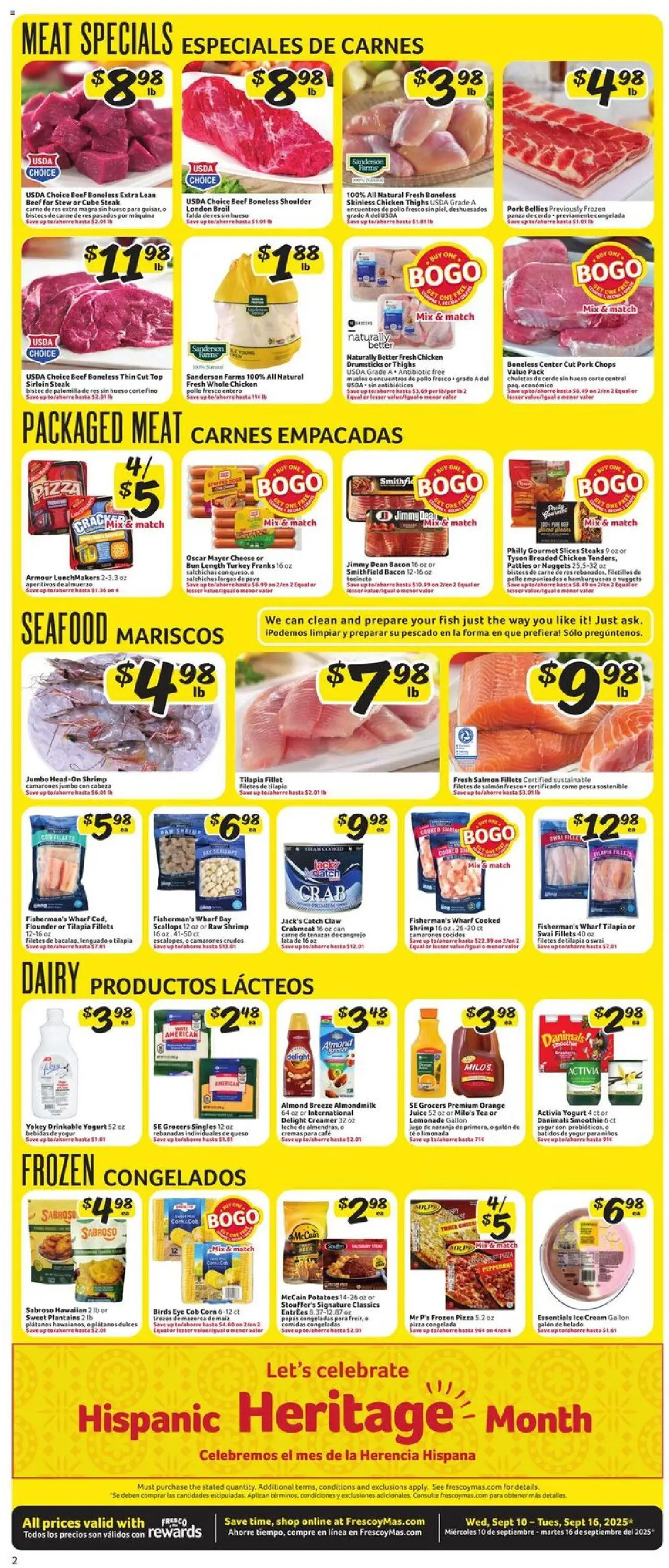 Fresco y Más Weekly Ad - valid from 10.09.2025 | Page: 2 | Products: Cheese, Juice, Fish, Seafood