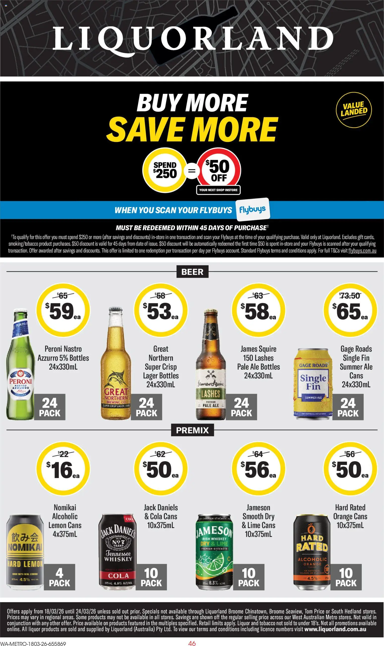 Coles catalogue - valid from 18.03.2026 | Page: 46 | Products: Beer, Whiskey, Lime, Date