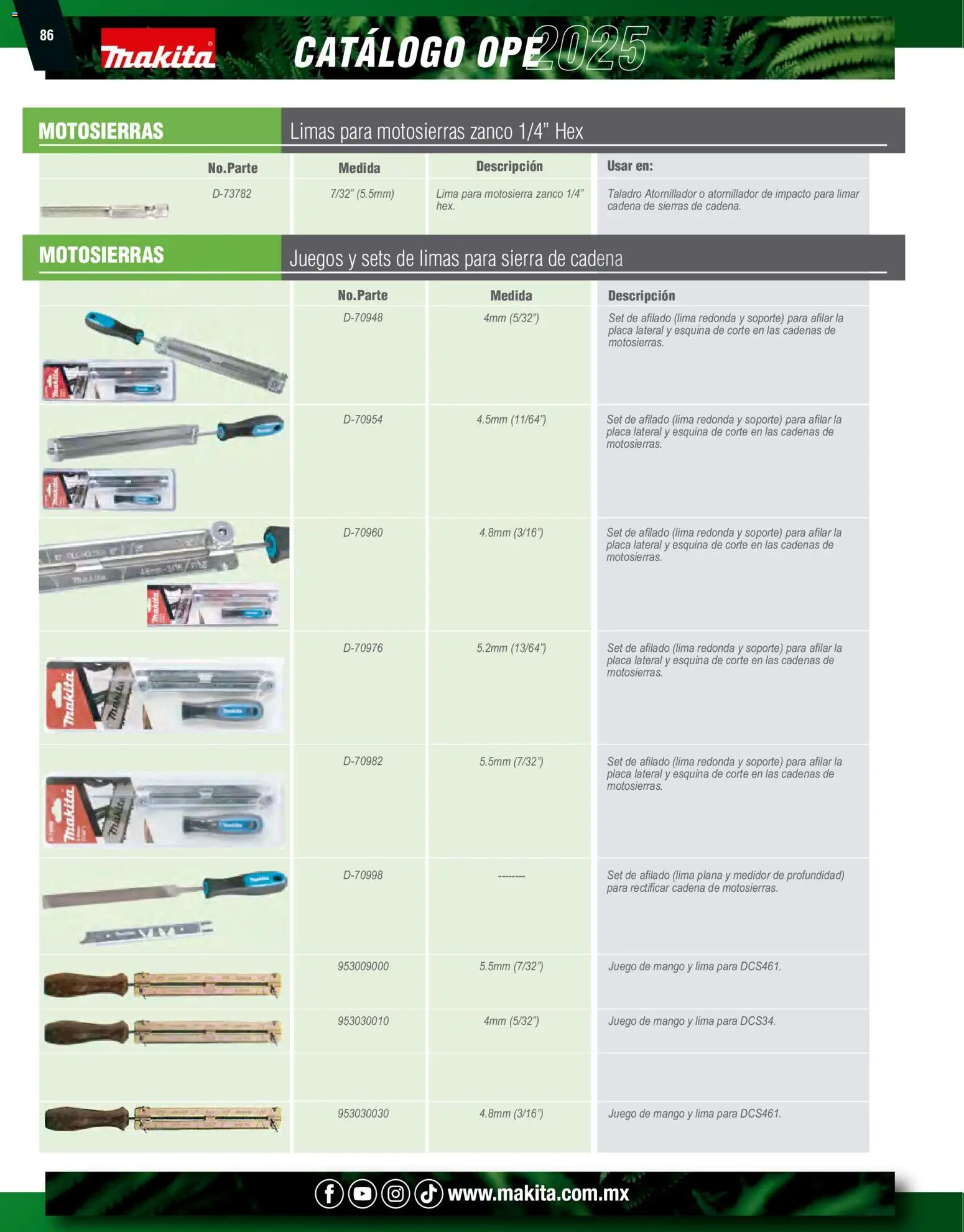 Nuevas ofertas de Makita válidas en toda la República Mexicana desde el 07.10.2024. ¡Encuentra las mejores ofertas en Makita catálogo Ope! | Página: 86 | Productos: Lima, Mango, Motosierra, Cadena