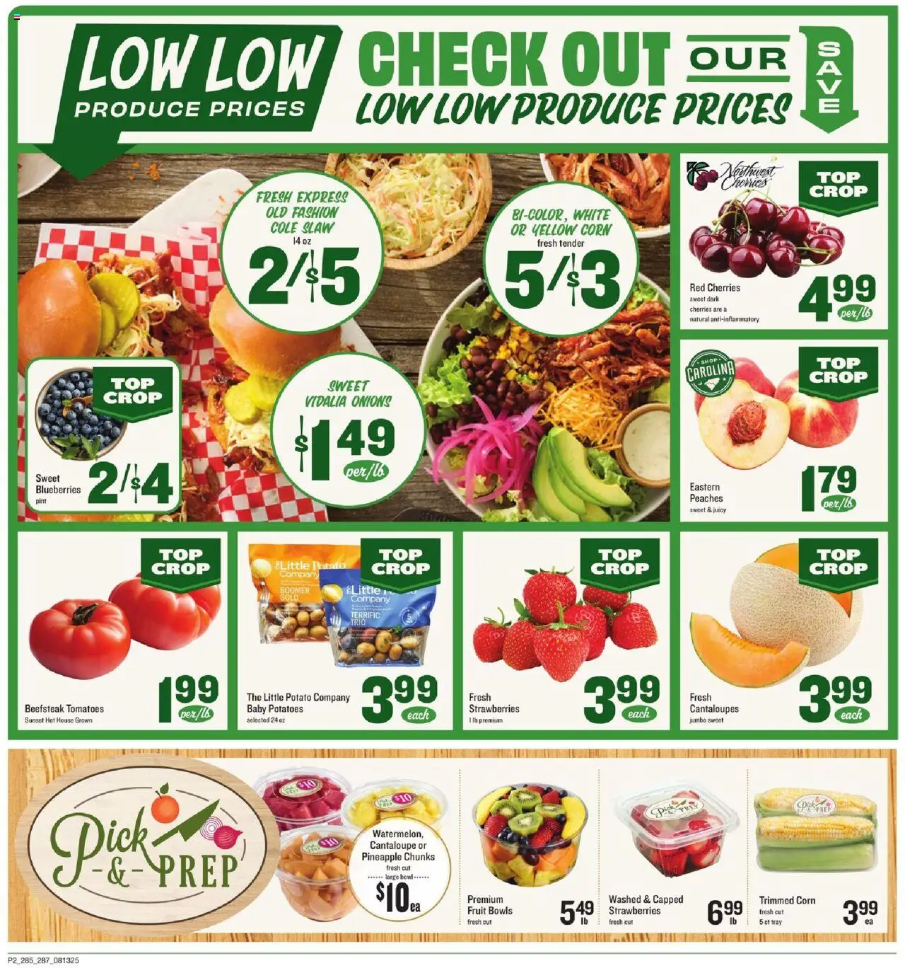 Lowes Foods Weekly Ad - NC - valid from 13.08.2025 | Page: 2 | Products: Cantaloupes, Cherries, Peaches, Potatoes