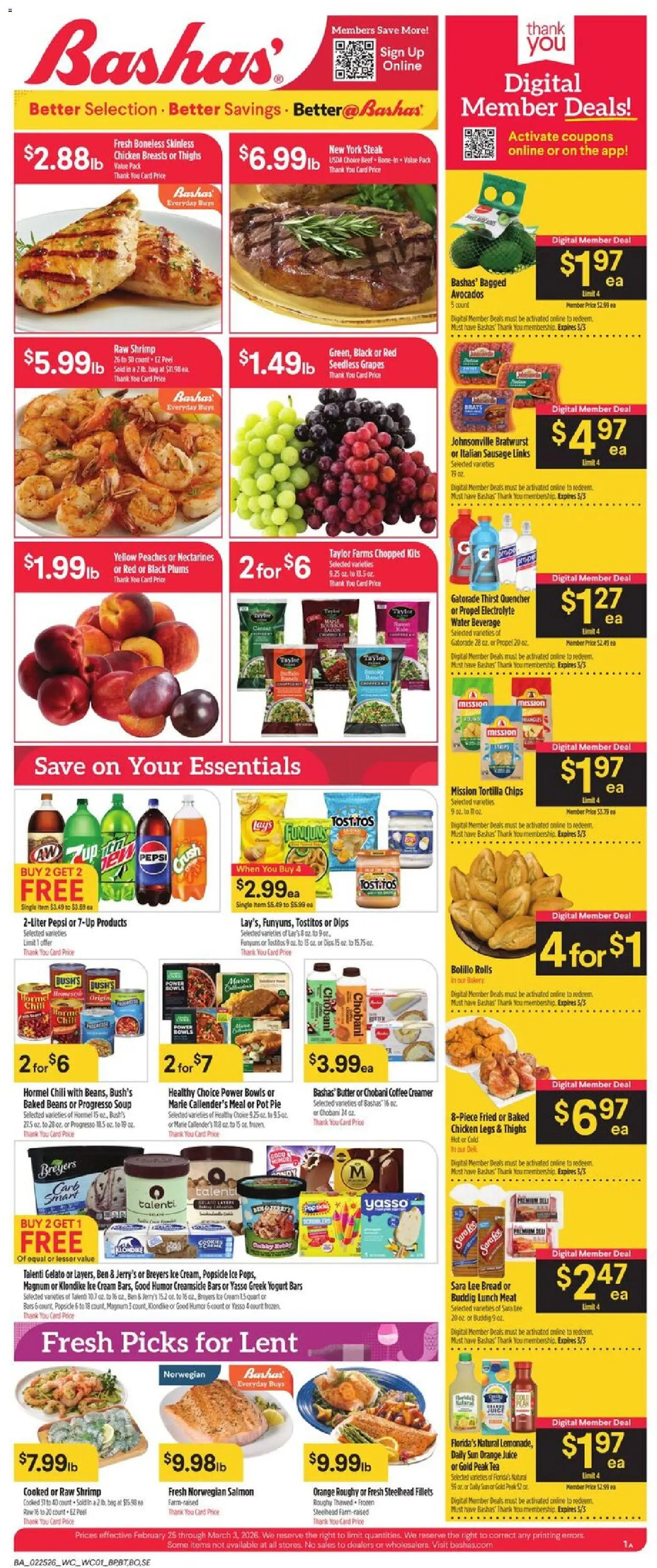 Basha's Weekly Ad - valid from 25.02.2026 | Page: 1 | Products: Bakery, Peaches, Juice, Bag