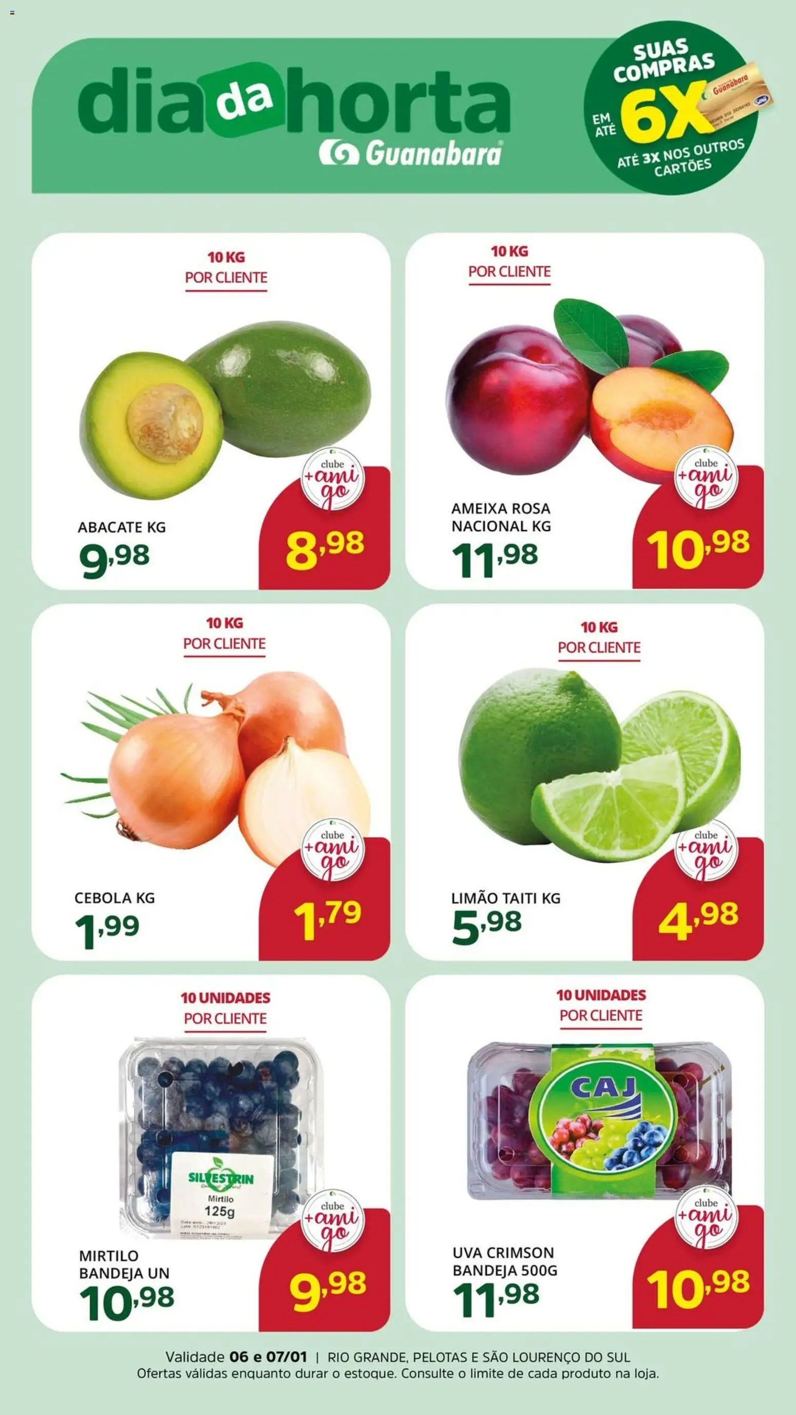 Supermercado Guanabara Folheto - válido de 06.01.2026 | Página: 3 | Produtos: Mirtilo, Cebola, Bandeja, Ameixa