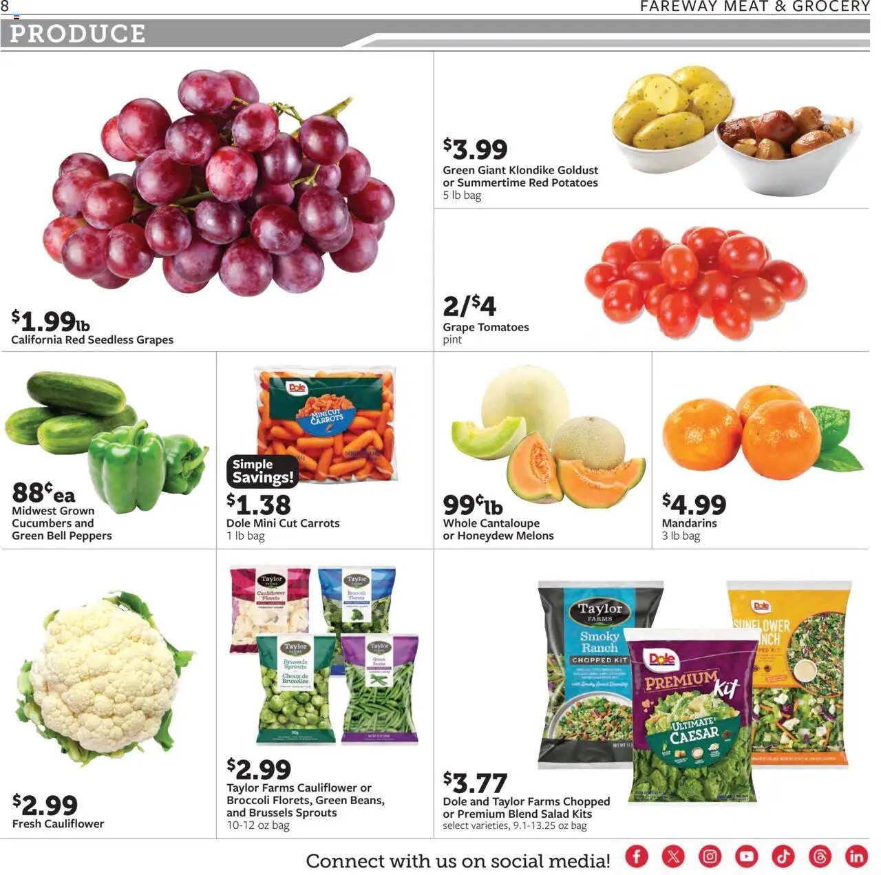 Fareway Weekly Ad - valid from 15.09.2025 | Page: 8 | Products: Mandarins, Grapes, Cauliflower, Bag