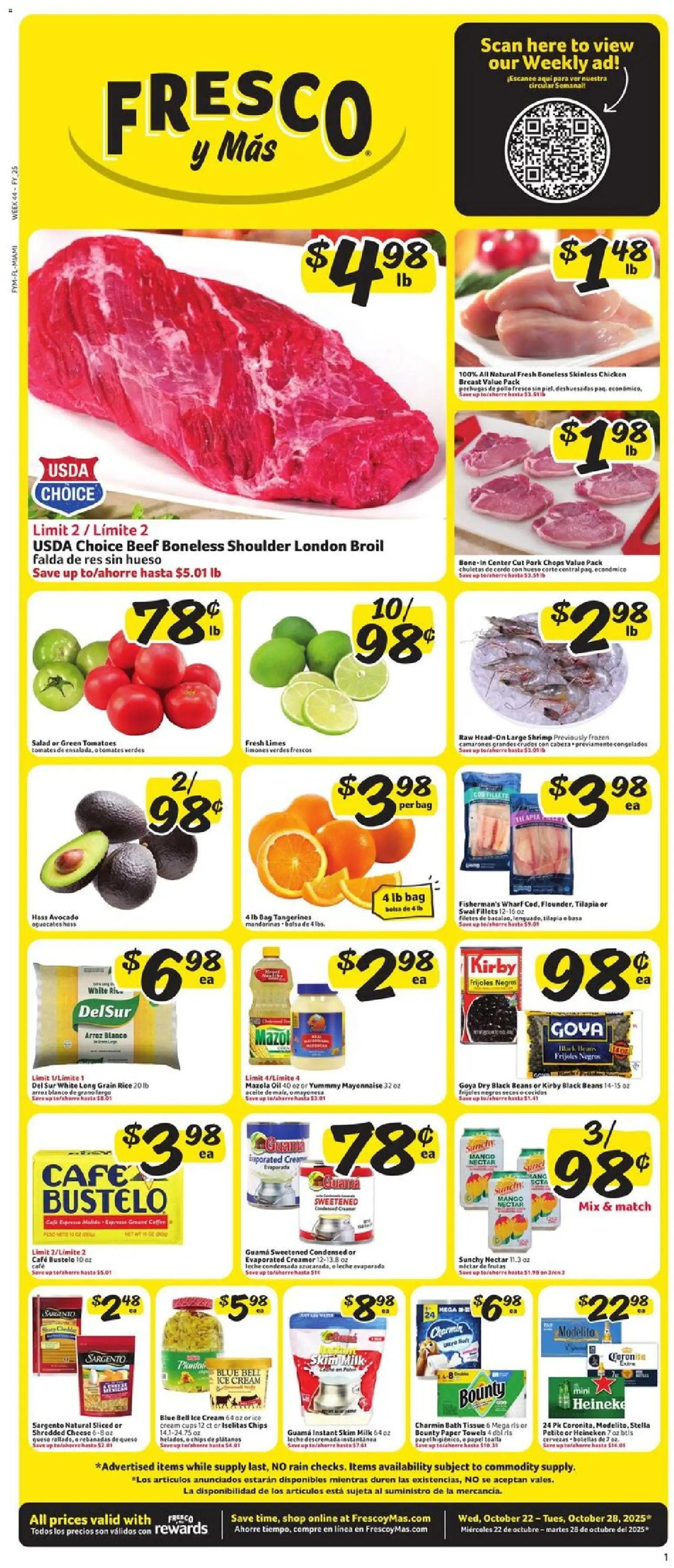 Fresco y Más Weekly Ad - valid from 22.10.2025 | Page: 1 | Products: Bath, Beef, Cream, Belt