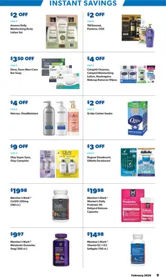Preview of Sam's Club weekly ads valid from 28.01.2026 | Page: 9 | Products: CoQ10, Makeup Remover, Deodorant, Bar Soap