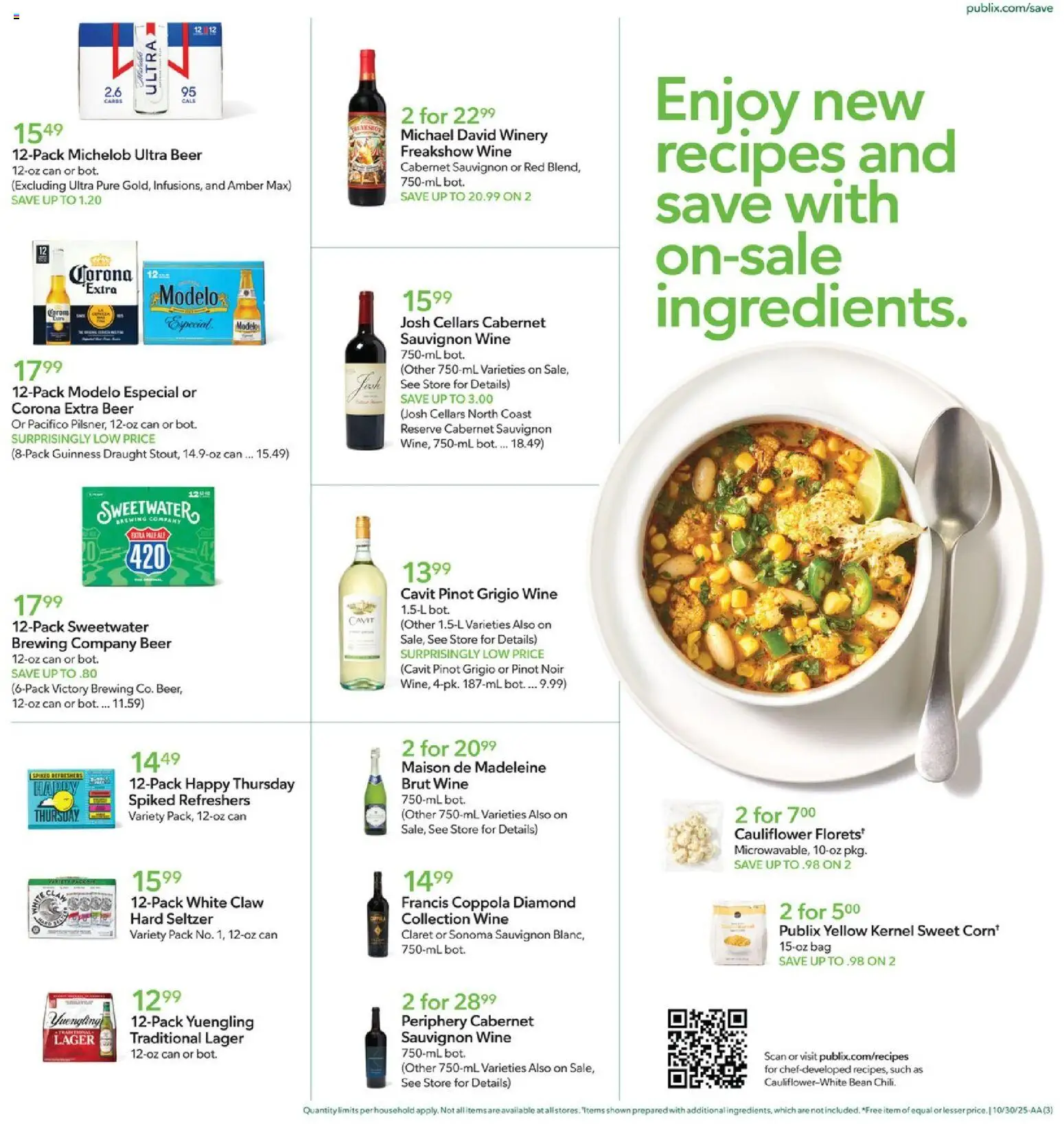 Publix Leaflet - valid from 29.10.2025 | Page: 3 | Products: Wine, Beer, Cauliflower, Bag